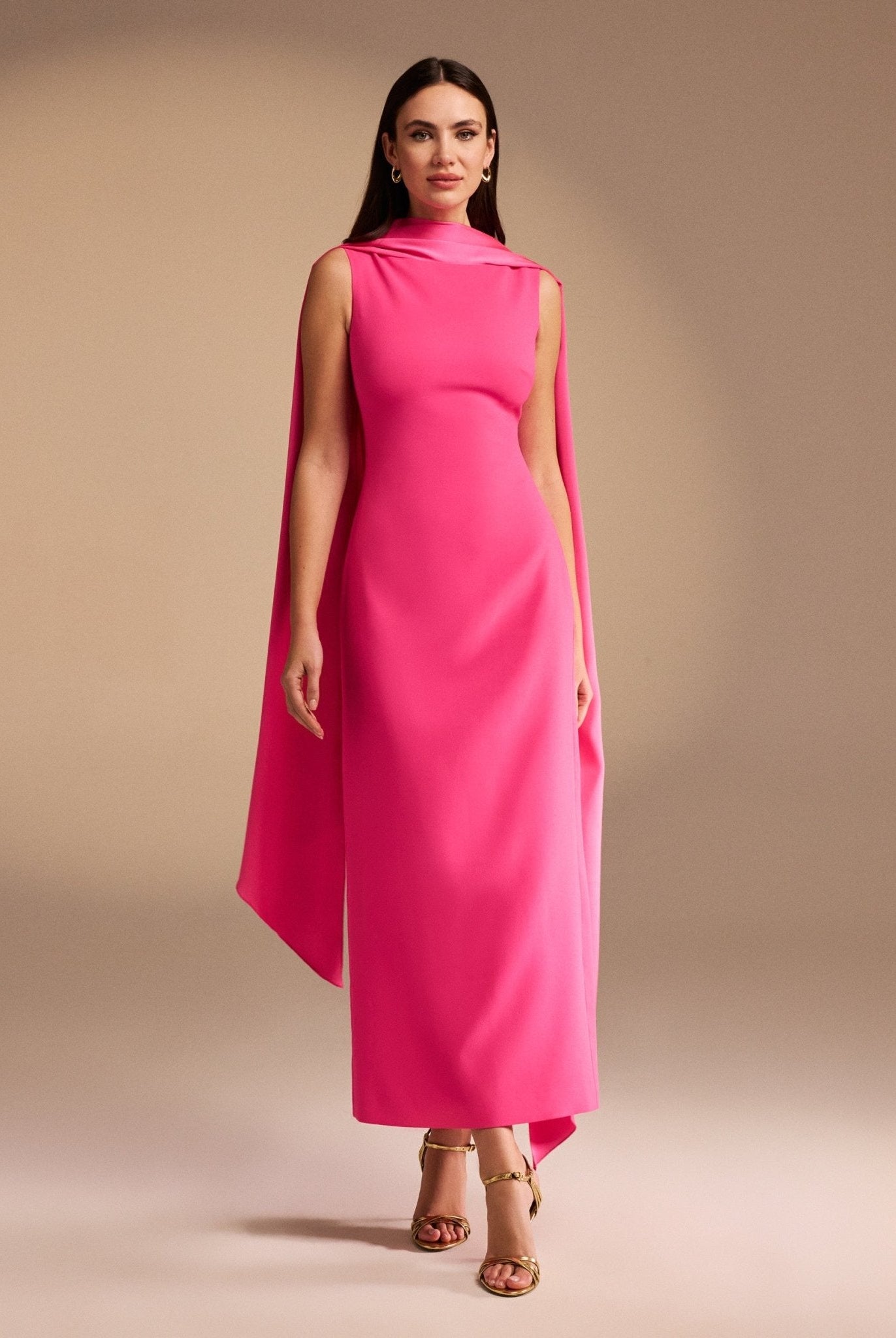 Sleeveless Crepe Maxi Dress With Scarf - shopaleena