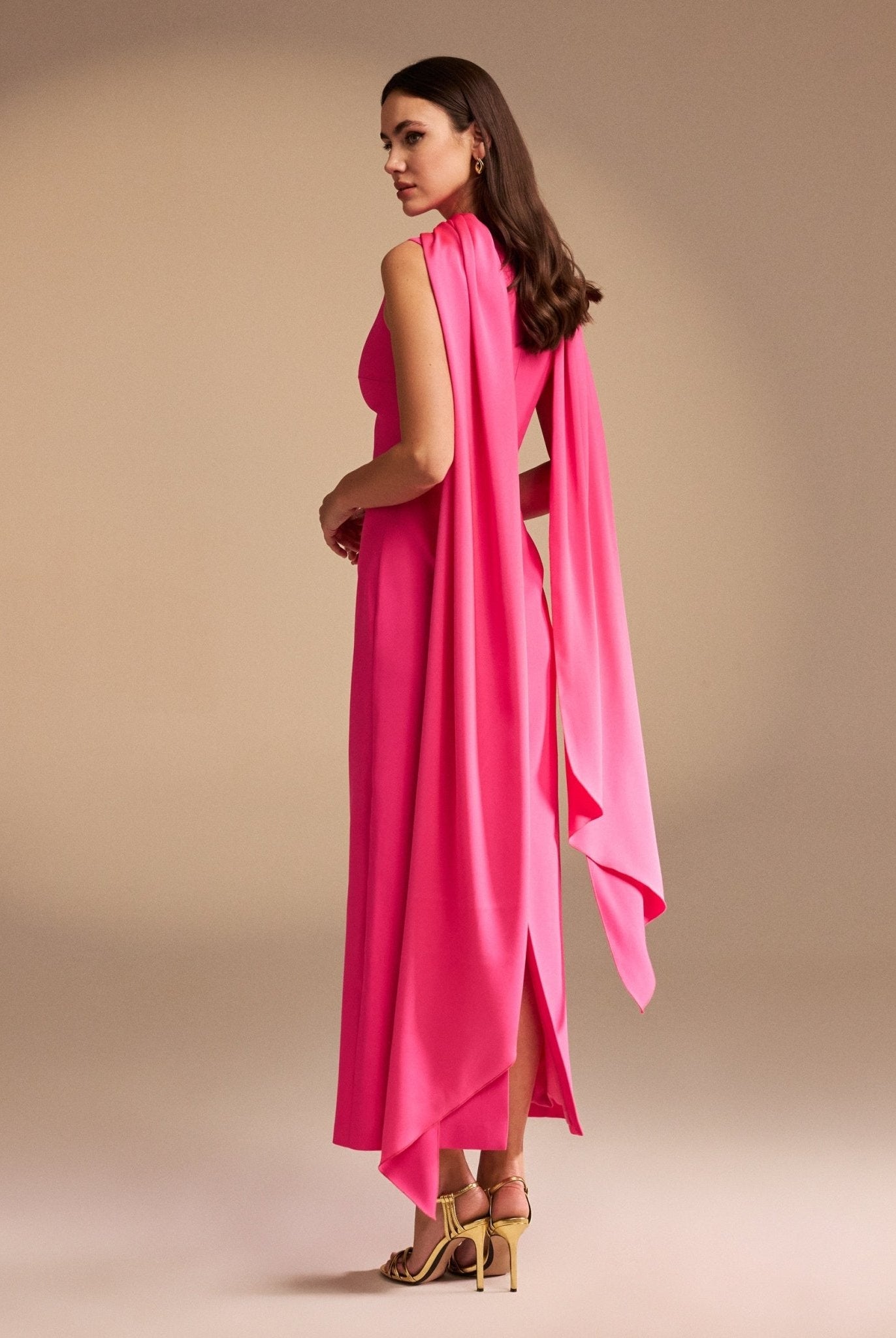 Sleeveless Crepe Maxi Dress With Scarf - shopaleena