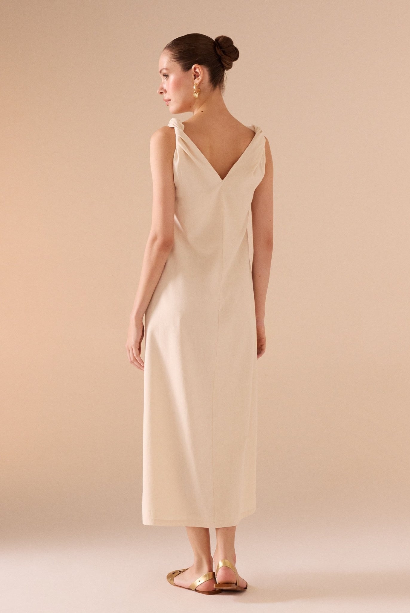 Sleeveless Loose Midi Dress in Linen Cotton Blend - shopaleena