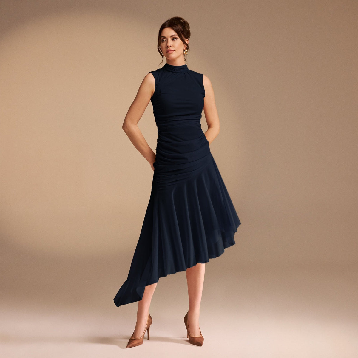 ruffle ruched midi dress Sleeveless Ruched Ruffles Midi Dress – shopaleena
