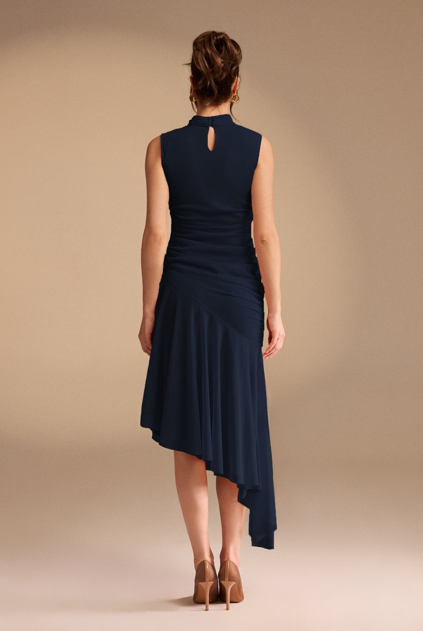 Sleeveless Ruched Ruffles Midi Dress - shopaleena