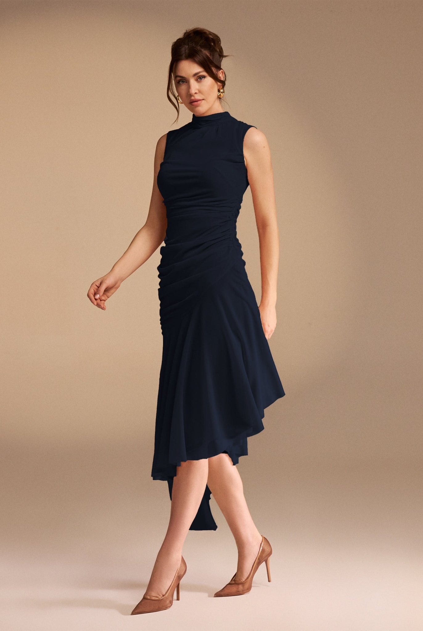 Sleeveless Ruched Ruffles Midi Dress - shopaleena