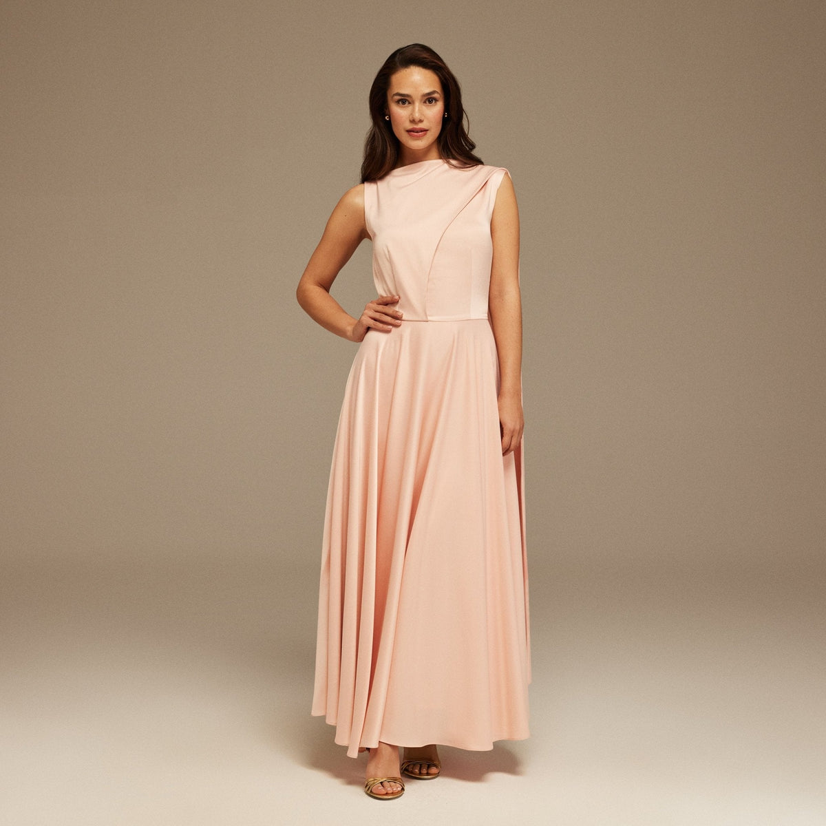 Sleeveless Satin Maxi Dress With Scarf - shopaleena