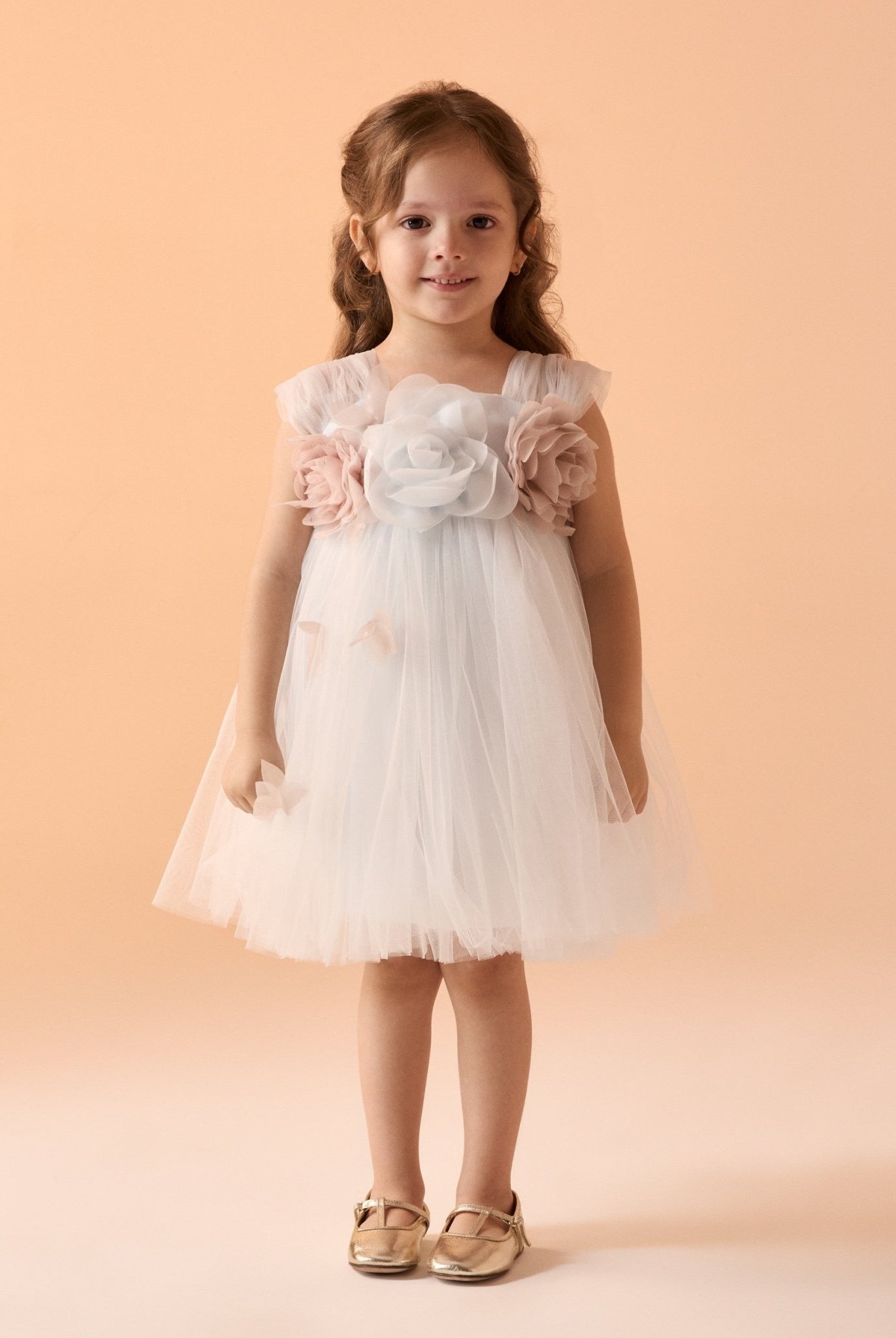 Sleeveless Tulle Dress With Flowers - shopaleena
