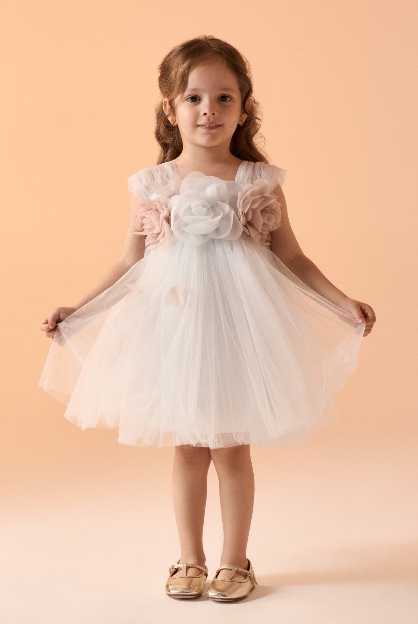 Sleeveless Tulle Dress With Flowers - shopaleena