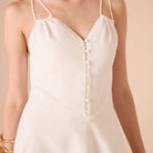 Sleeveless V - neck Fitted Waist Cotton Blended Midi Dress - shopaleena
