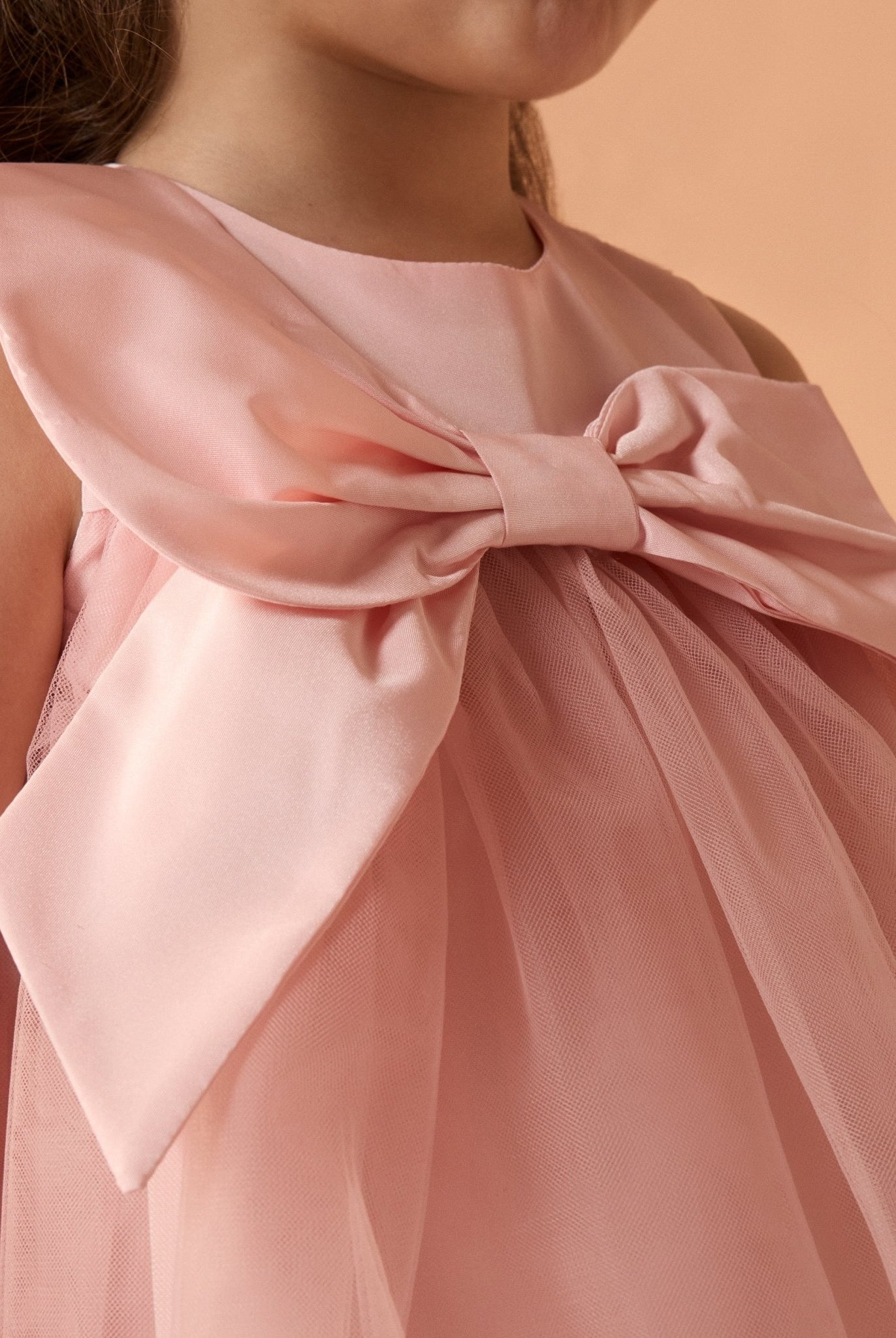 فستان تفته وردي بلا أكمام مع فيونكة - shopaleena