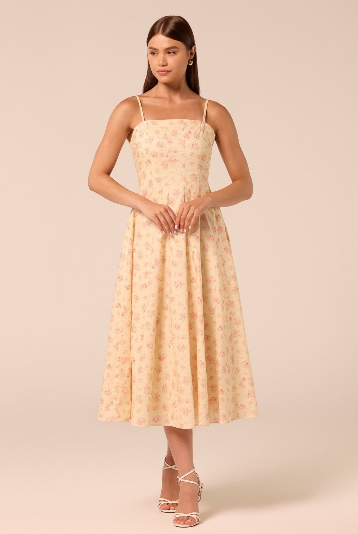 Spaghetti Strap A Line Midi Dress - shopaleena