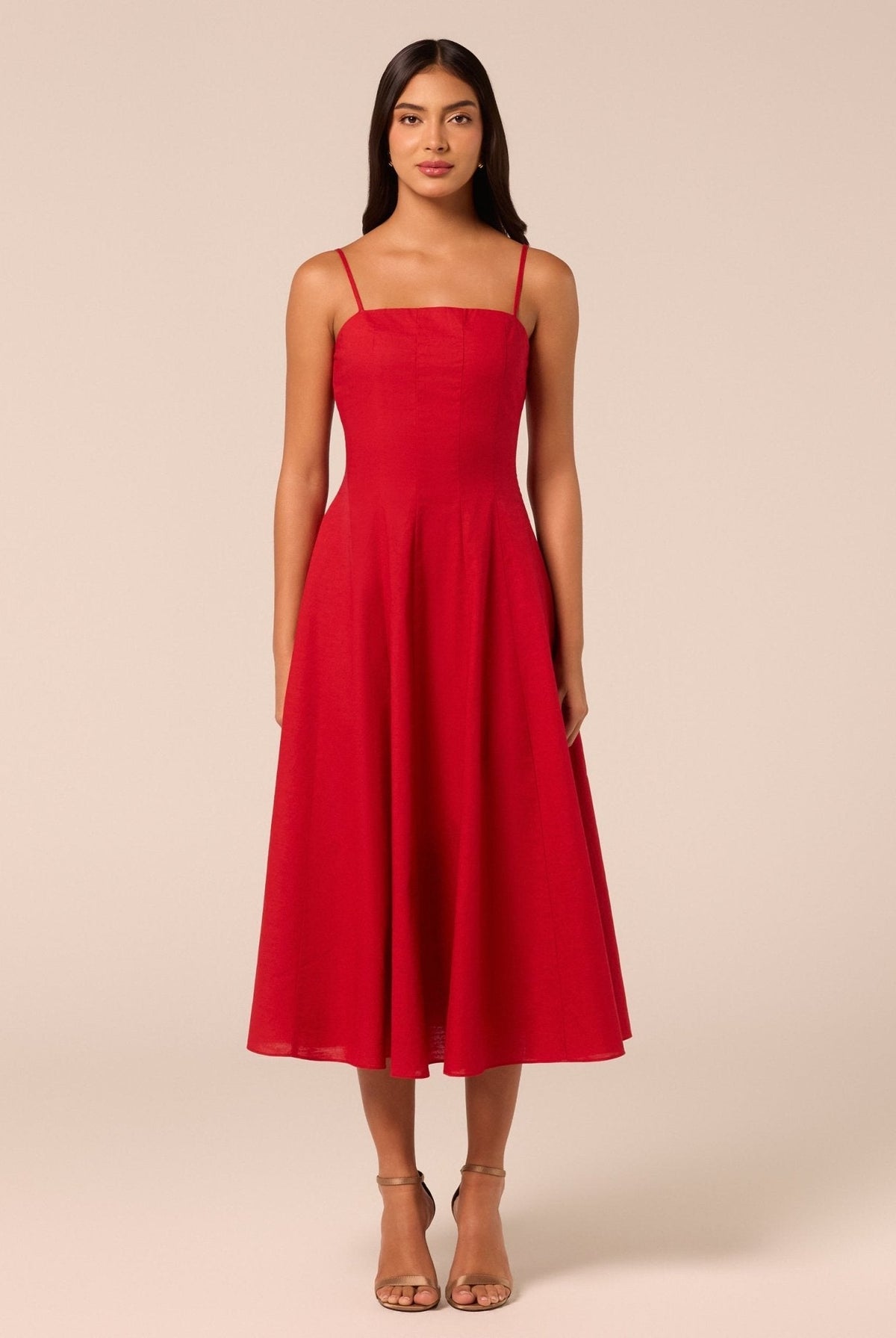 Spaghetti Strap A Line Midi Dress - shopaleena