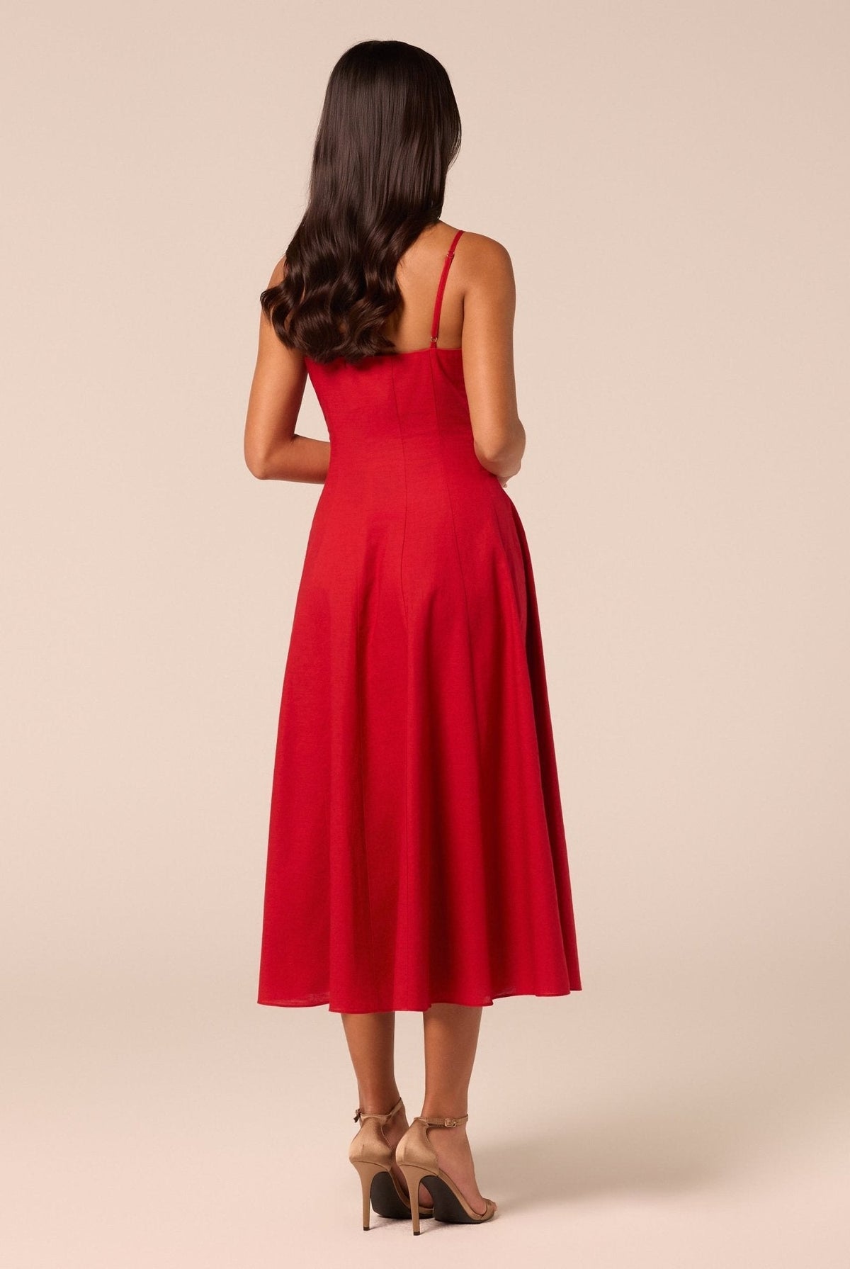 Spaghetti Strap A Line Midi Dress - shopaleena