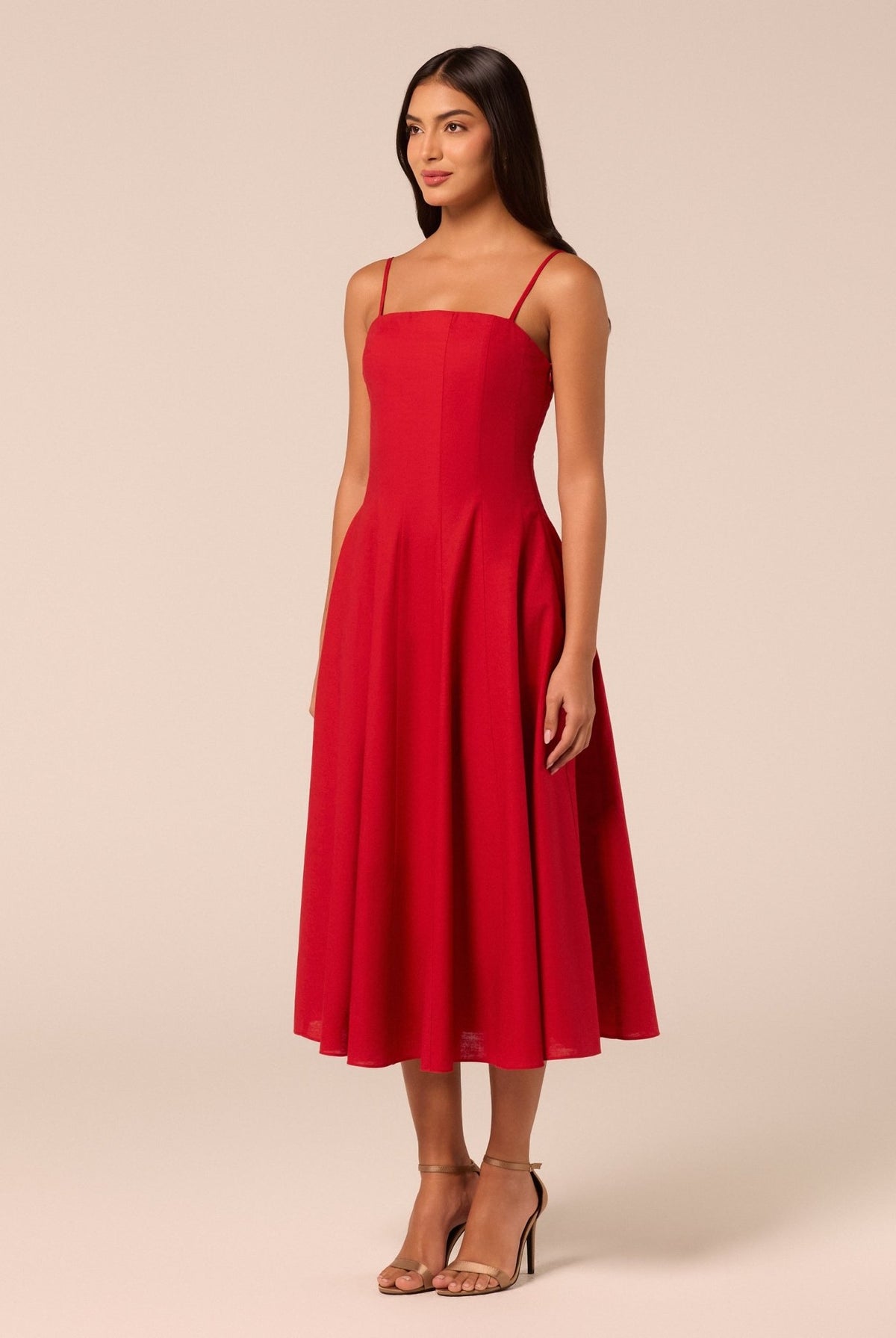 Spaghetti Strap A Line Midi Dress - shopaleena