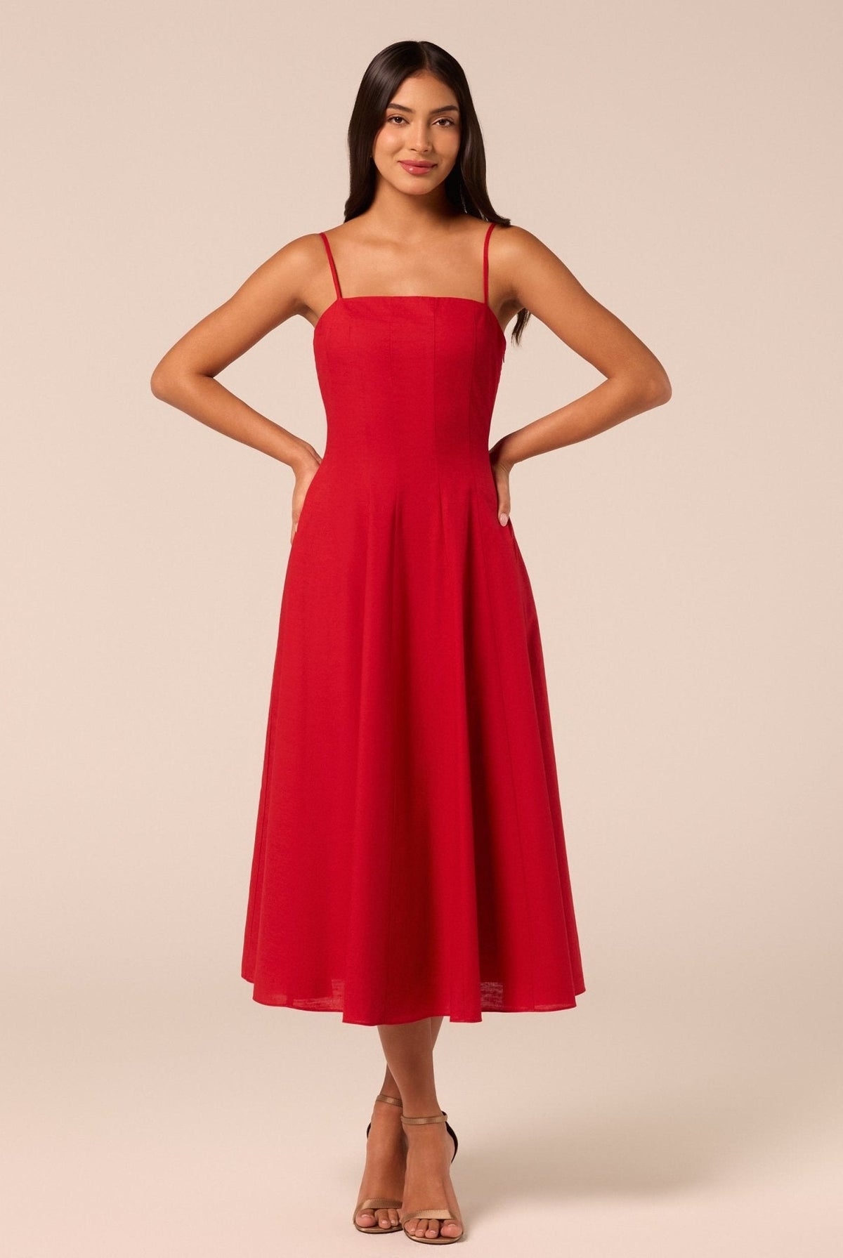 Spaghetti Strap A Line Midi Dress - shopaleena