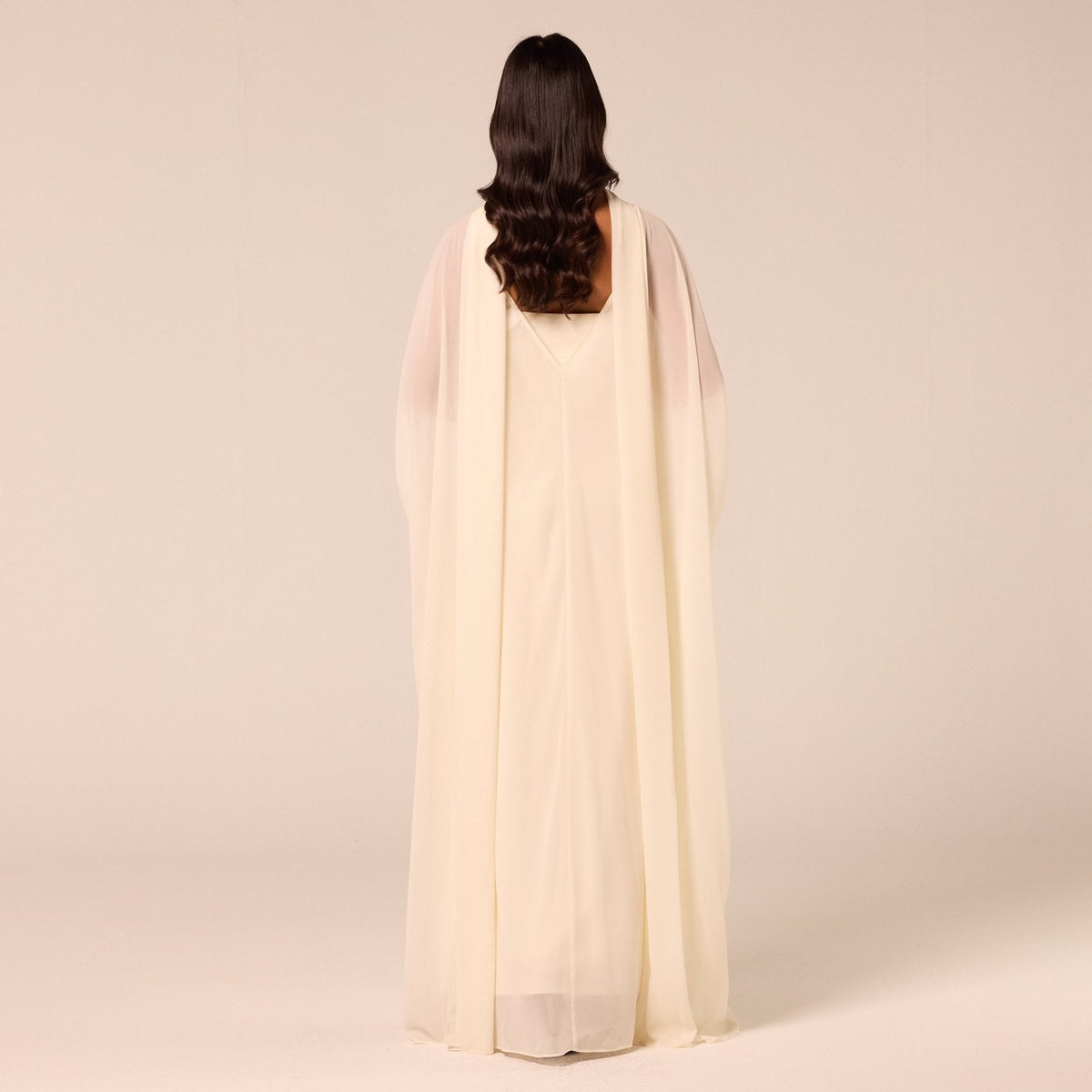 Spaghetti Strap Dress with Sheer Chiffon Cape - shopaleena