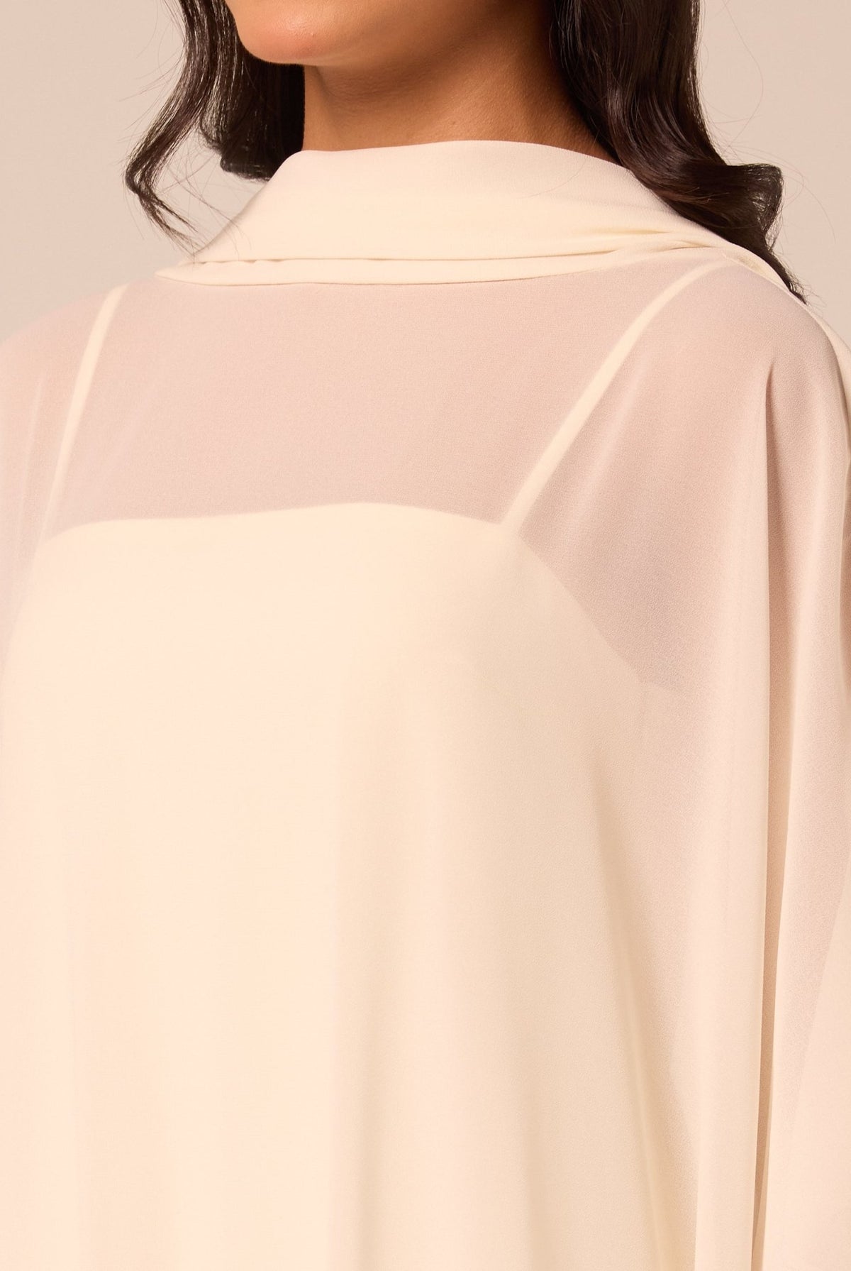 Spaghetti Strap Dress with Sheer Chiffon Cape - shopaleena