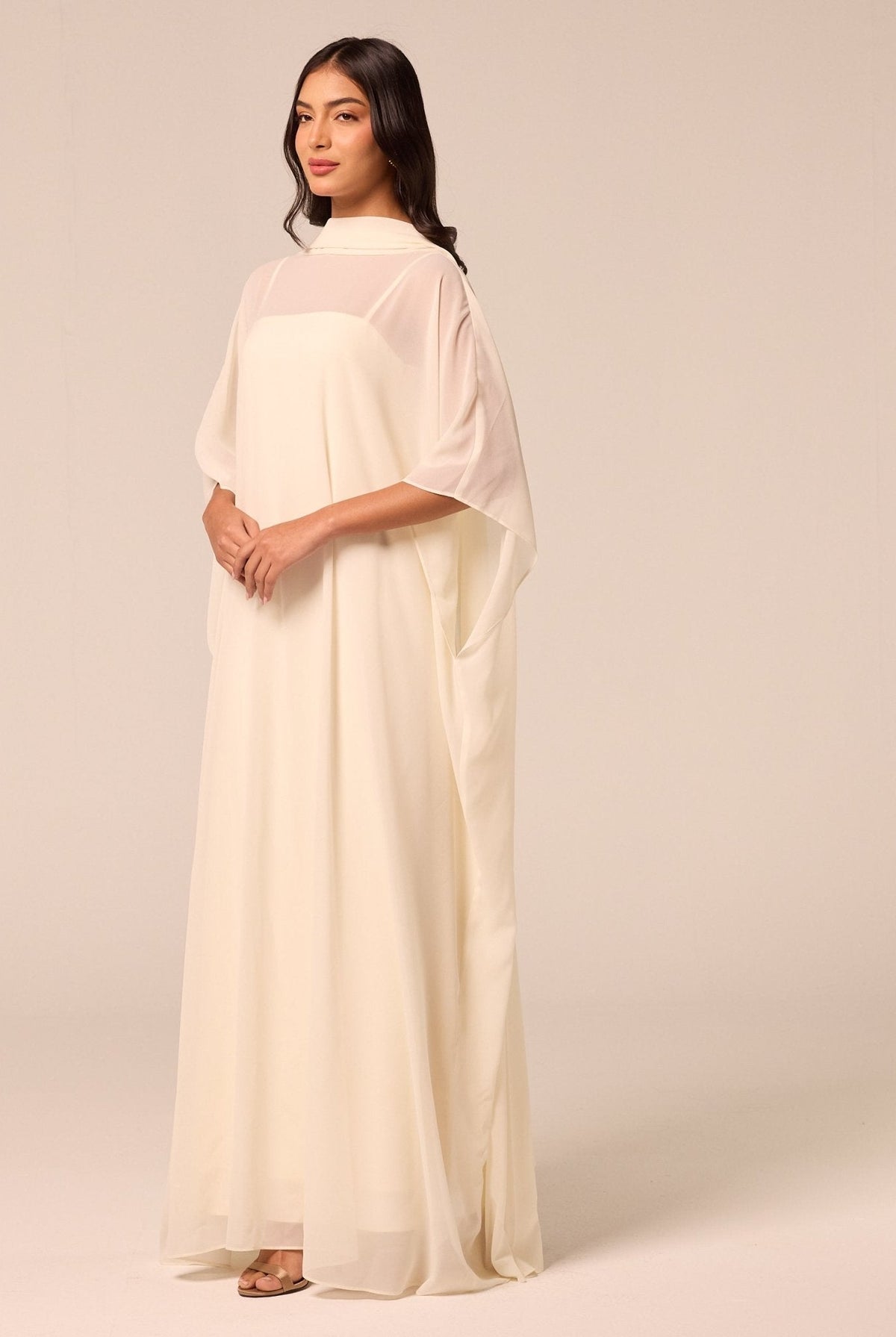 Spaghetti Strap Dress with Sheer Chiffon Cape - shopaleena