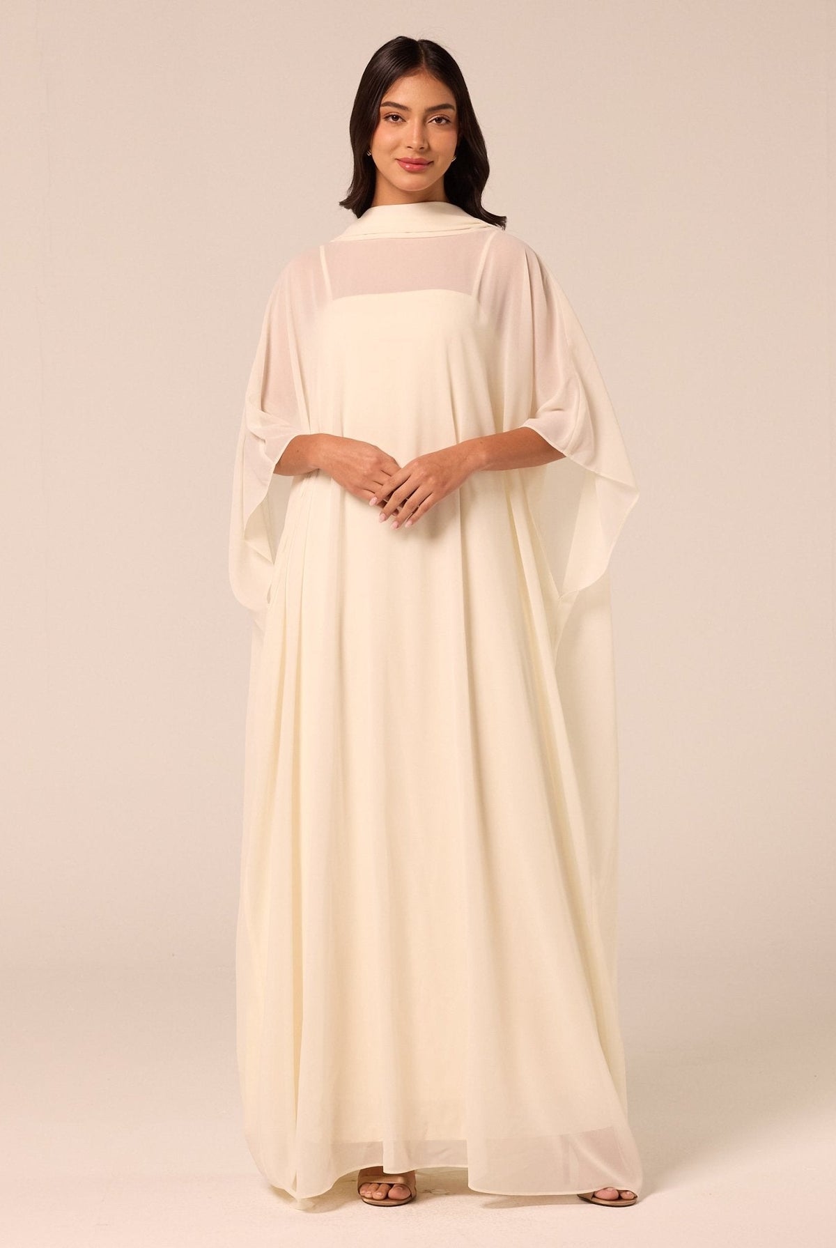 Spaghetti Strap Dress with Sheer Chiffon Cape - shopaleena