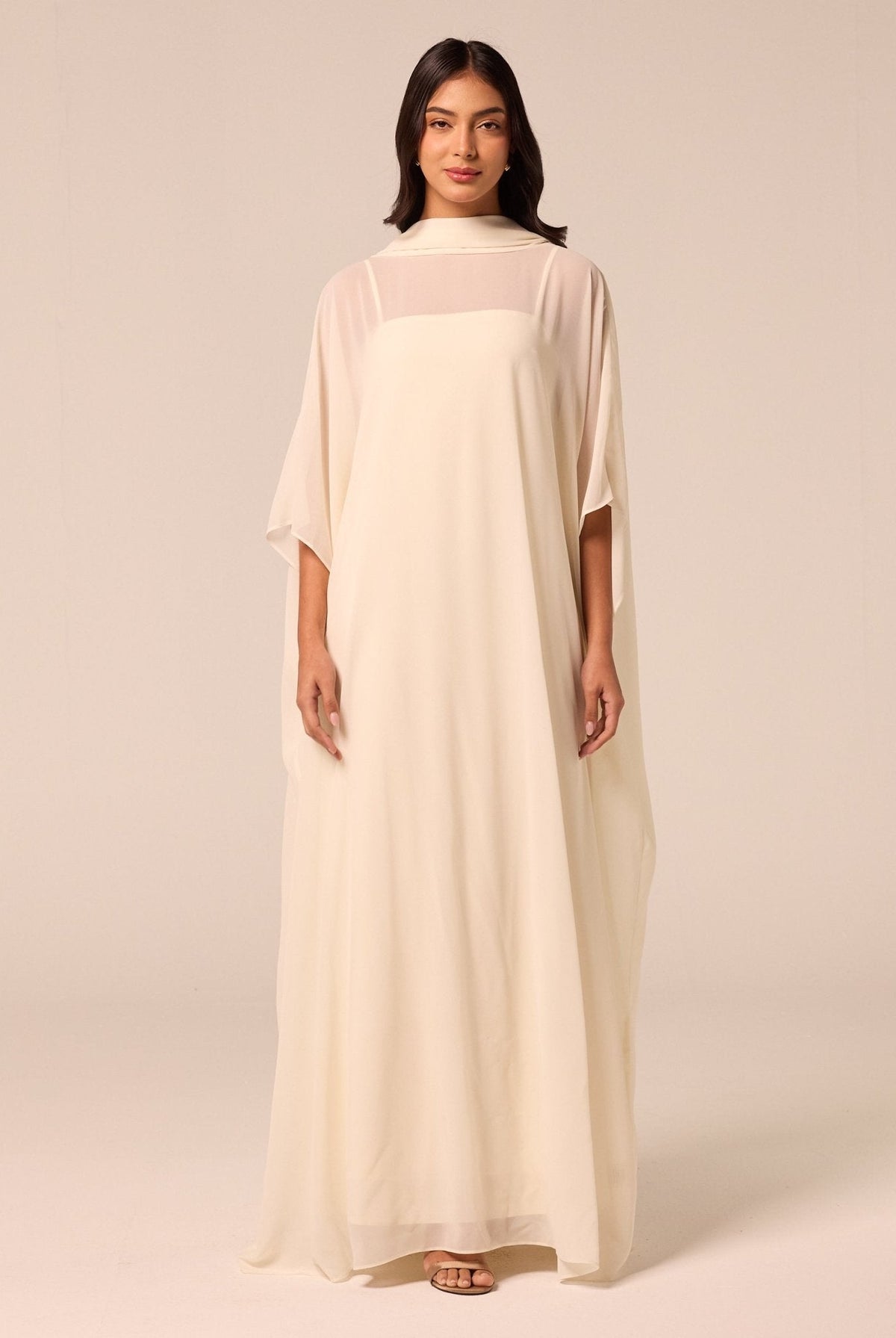 Spaghetti Strap Dress with Sheer Chiffon Cape - shopaleena