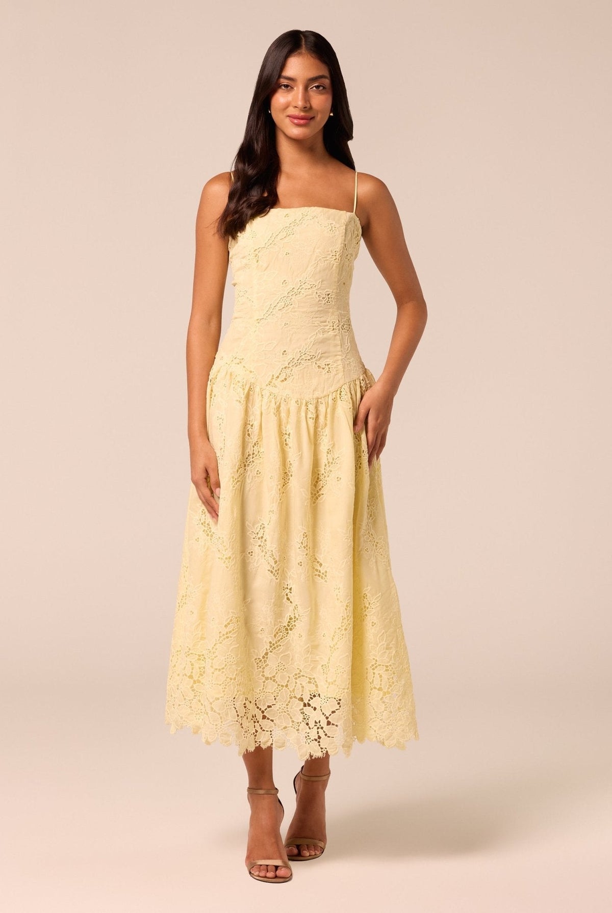 Spaghetti Strap Floral Lace Midi Dress - shopaleena