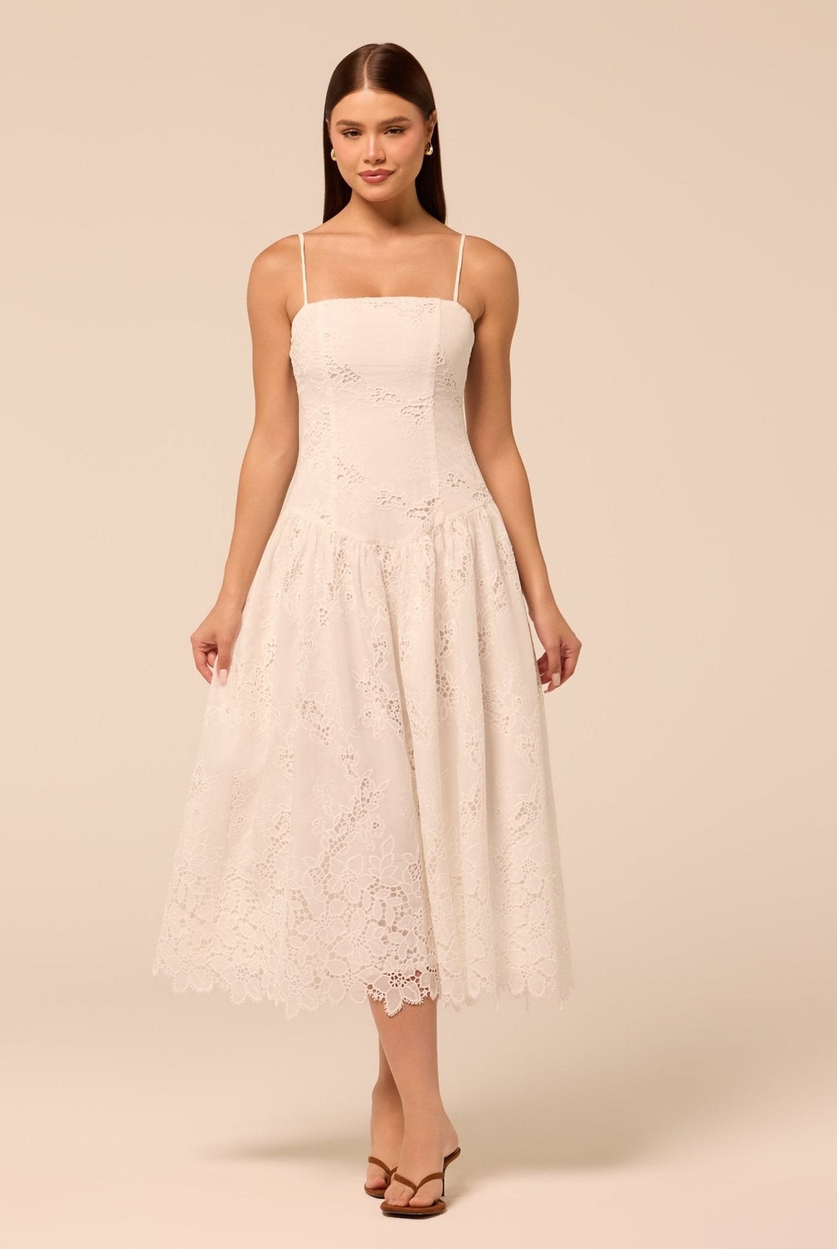Spaghetti Strap Floral Lace Midi Dress - shopaleena