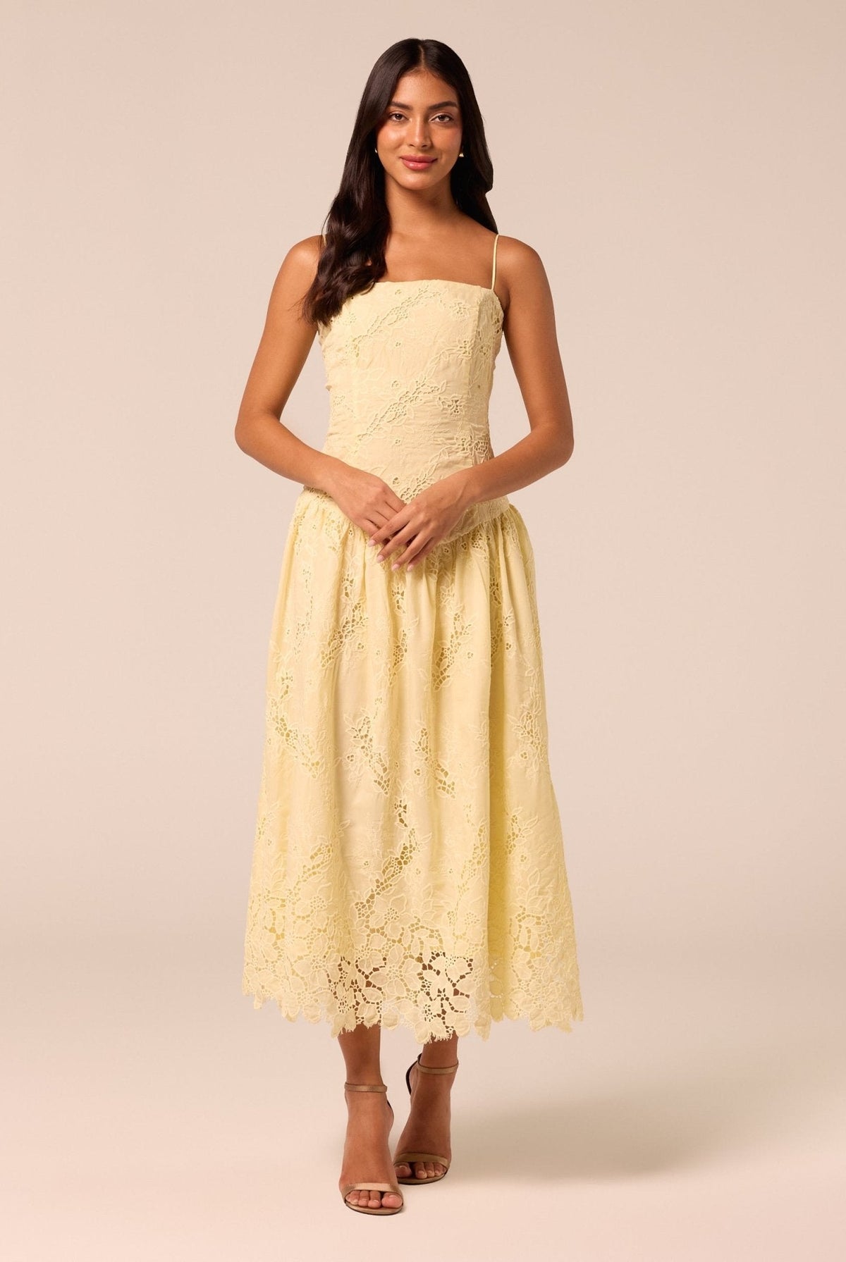 Spaghetti Strap Floral Lace Midi Dress - shopaleena