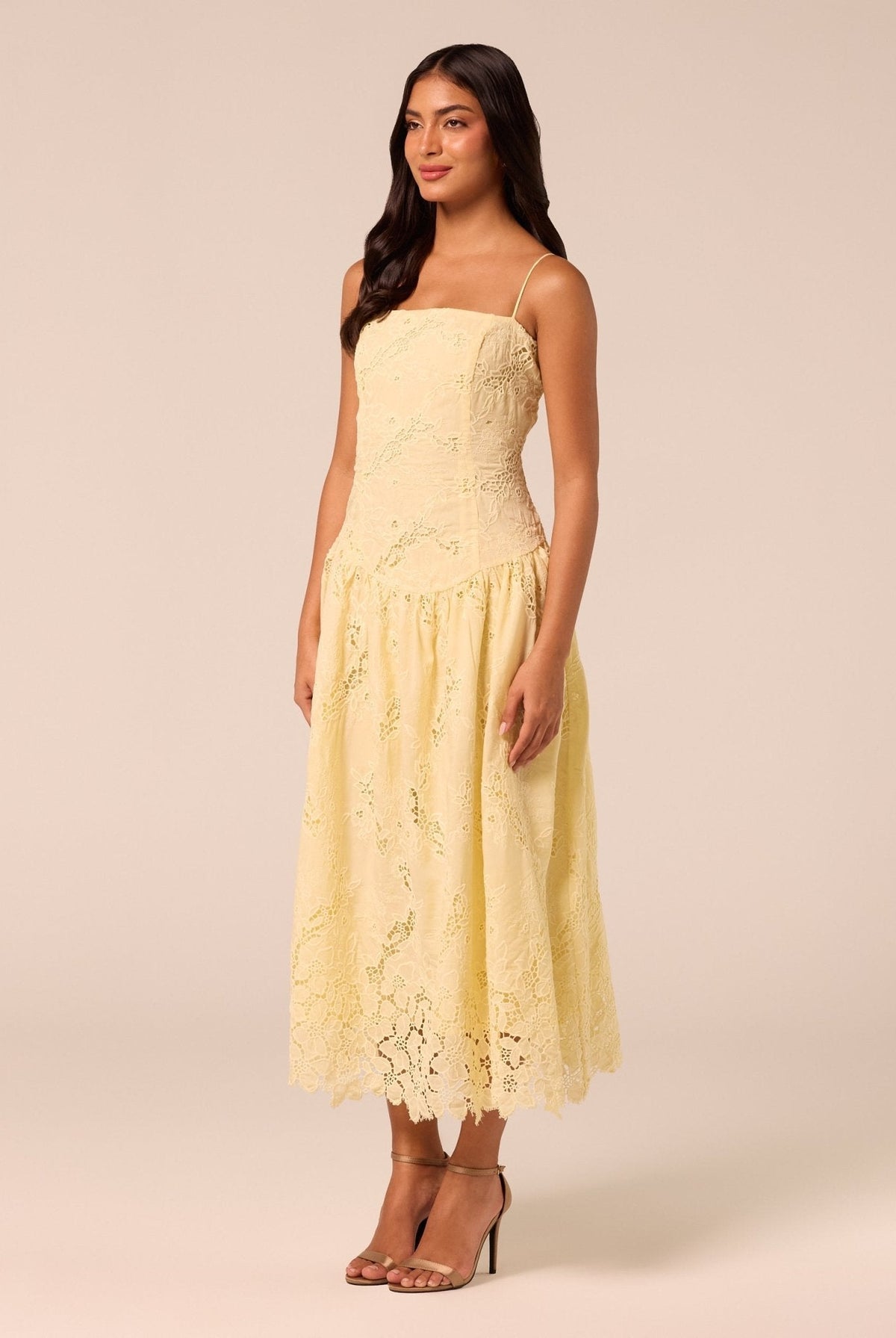 Spaghetti Strap Floral Lace Midi Dress - shopaleena