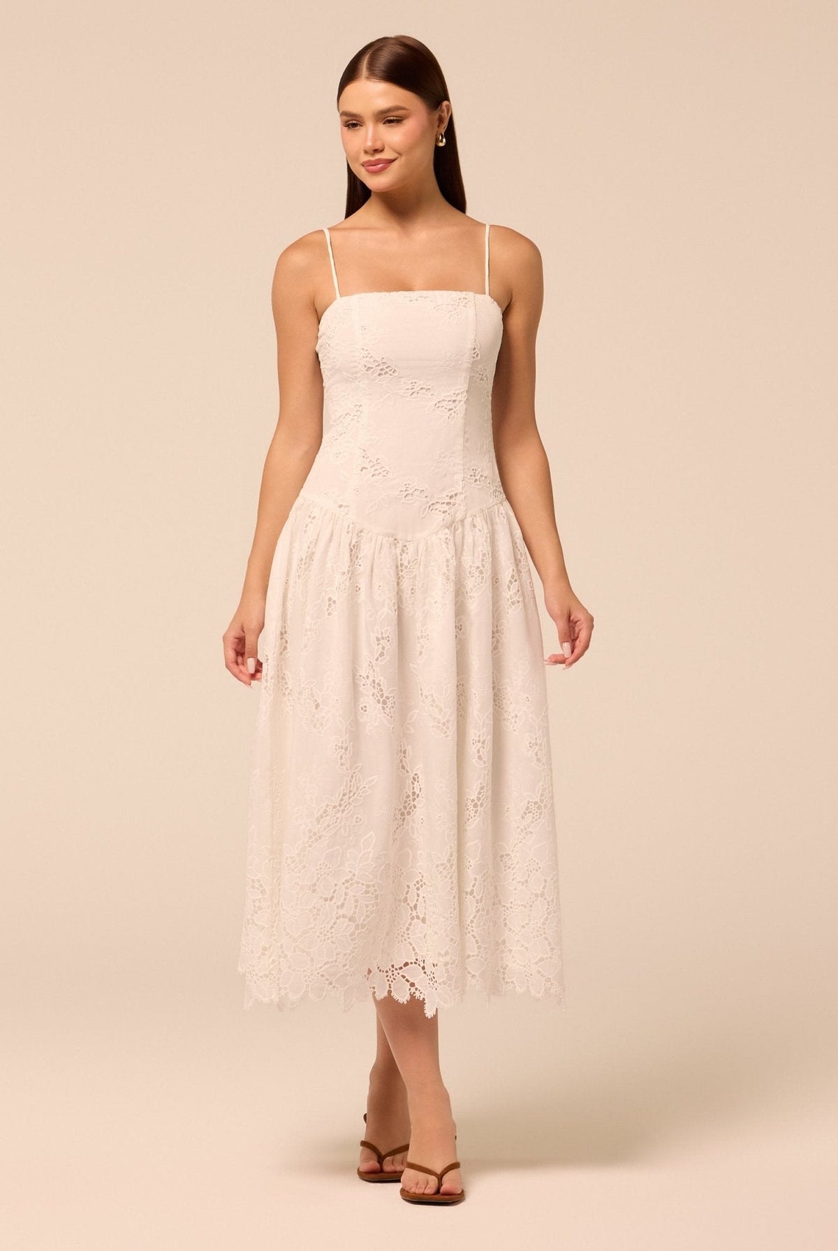 Spaghetti Strap Floral Lace Midi Dress - shopaleena