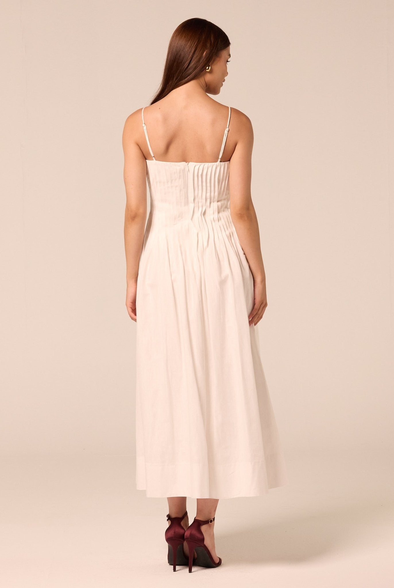 Spaghetti Strap Pleated Midi Dress - shopaleena