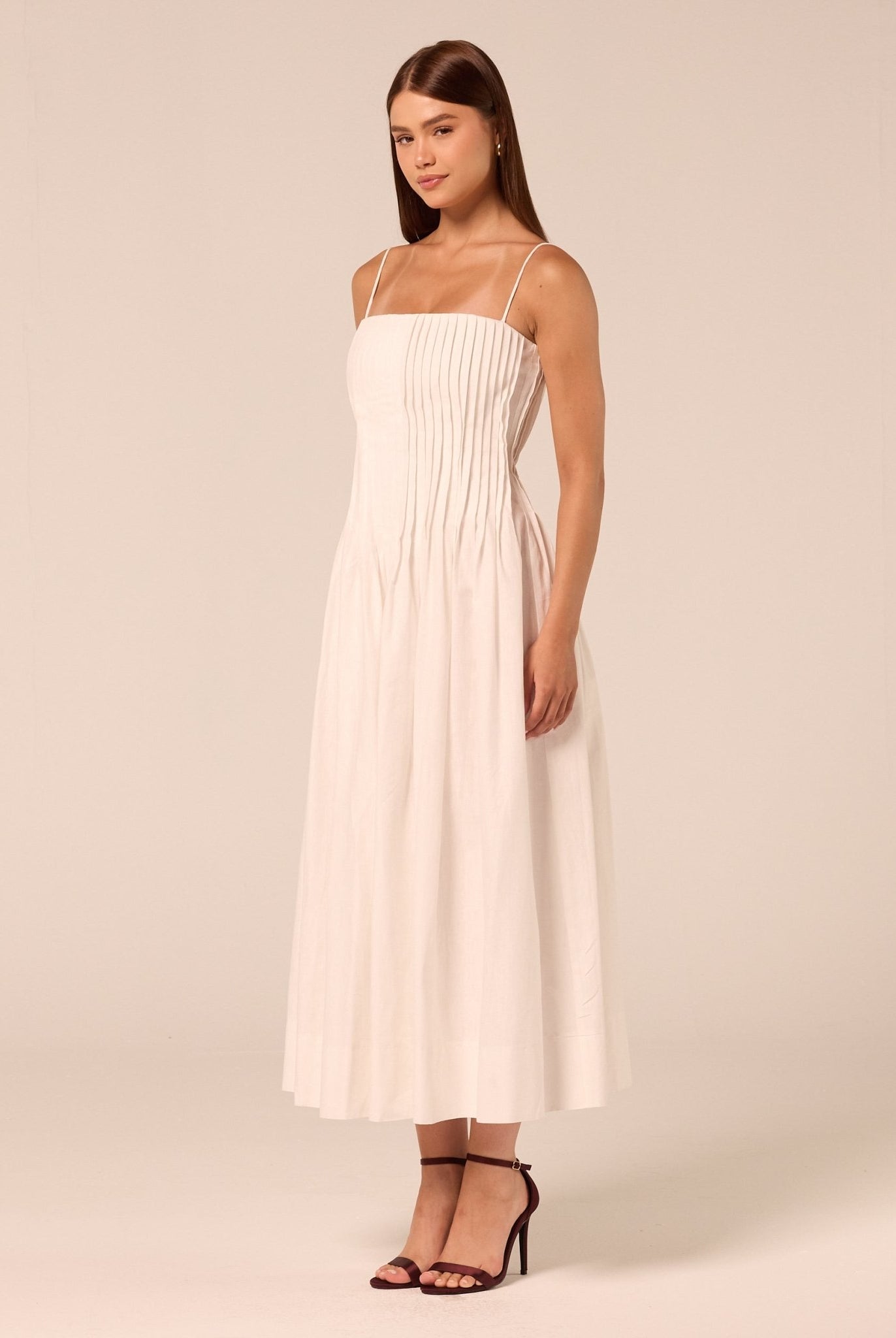 Spaghetti Strap Pleated Midi Dress - shopaleena