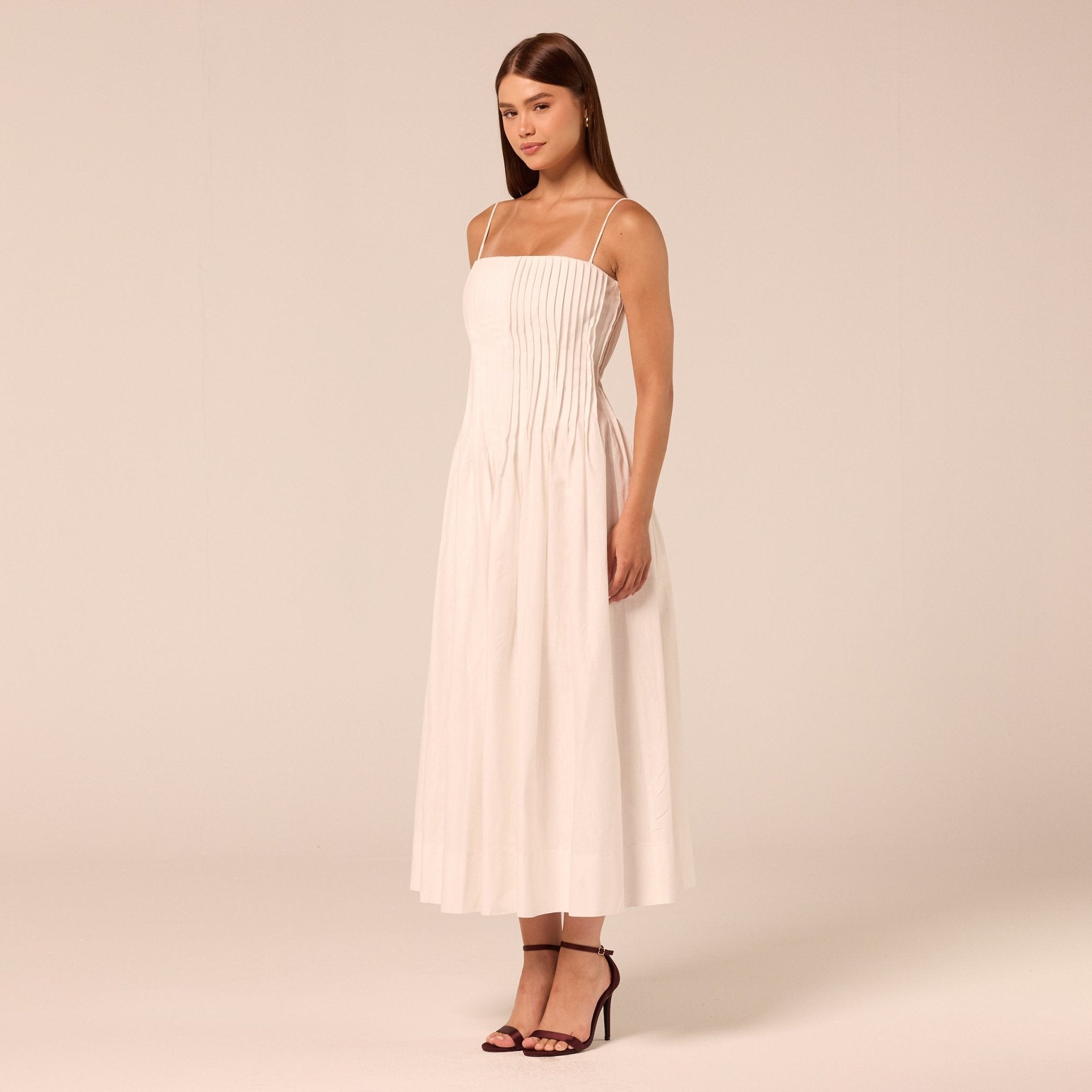 Spaghetti Strap Pleated Midi Dress - shopaleena