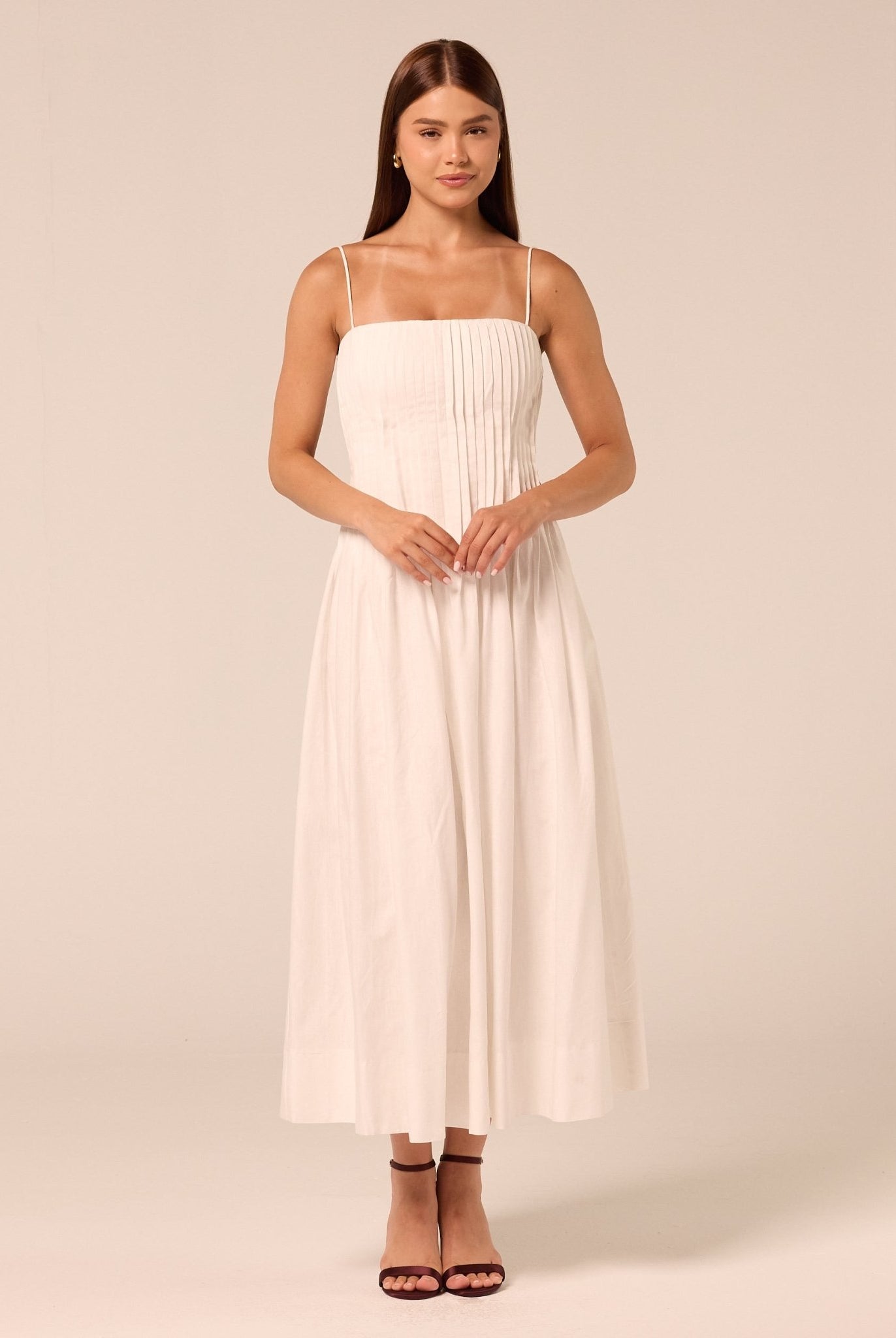 Spaghetti Strap Pleated Midi Dress - shopaleena