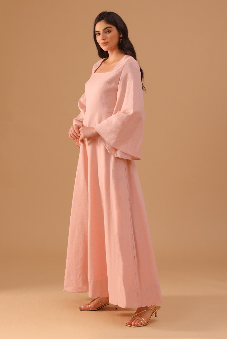 Square Neck Long Flared Sleeve Dress - shopaleena