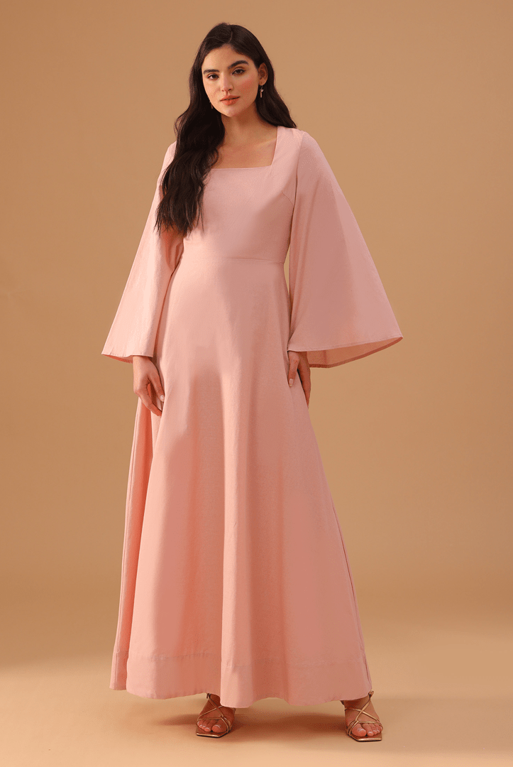 Square Neck Long Flared Sleeve Dress - shopaleena
