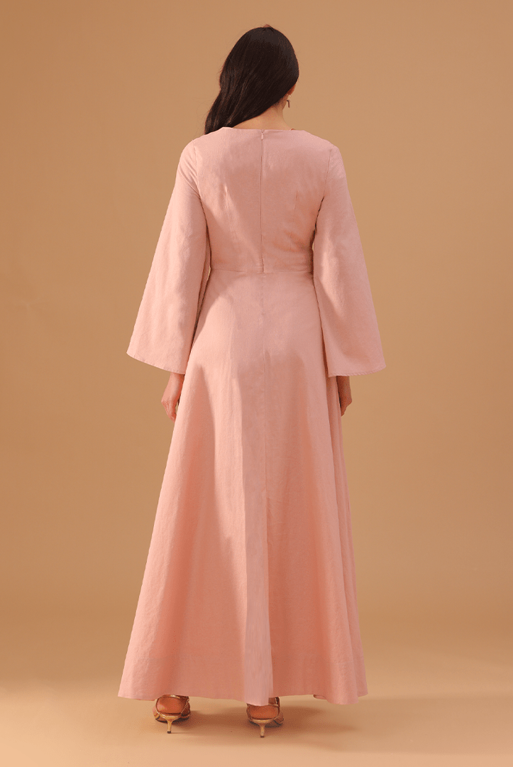 Square Neck Long Flared Sleeve Dress - shopaleena