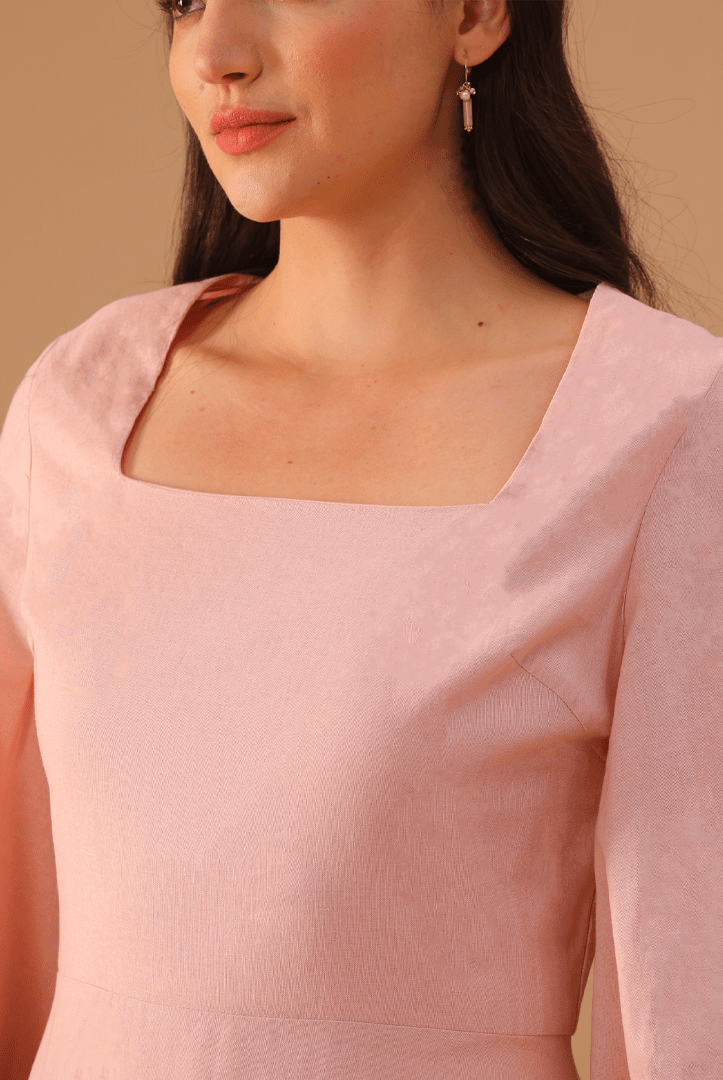 Square Neck Long Flared Sleeve Dress - shopaleena