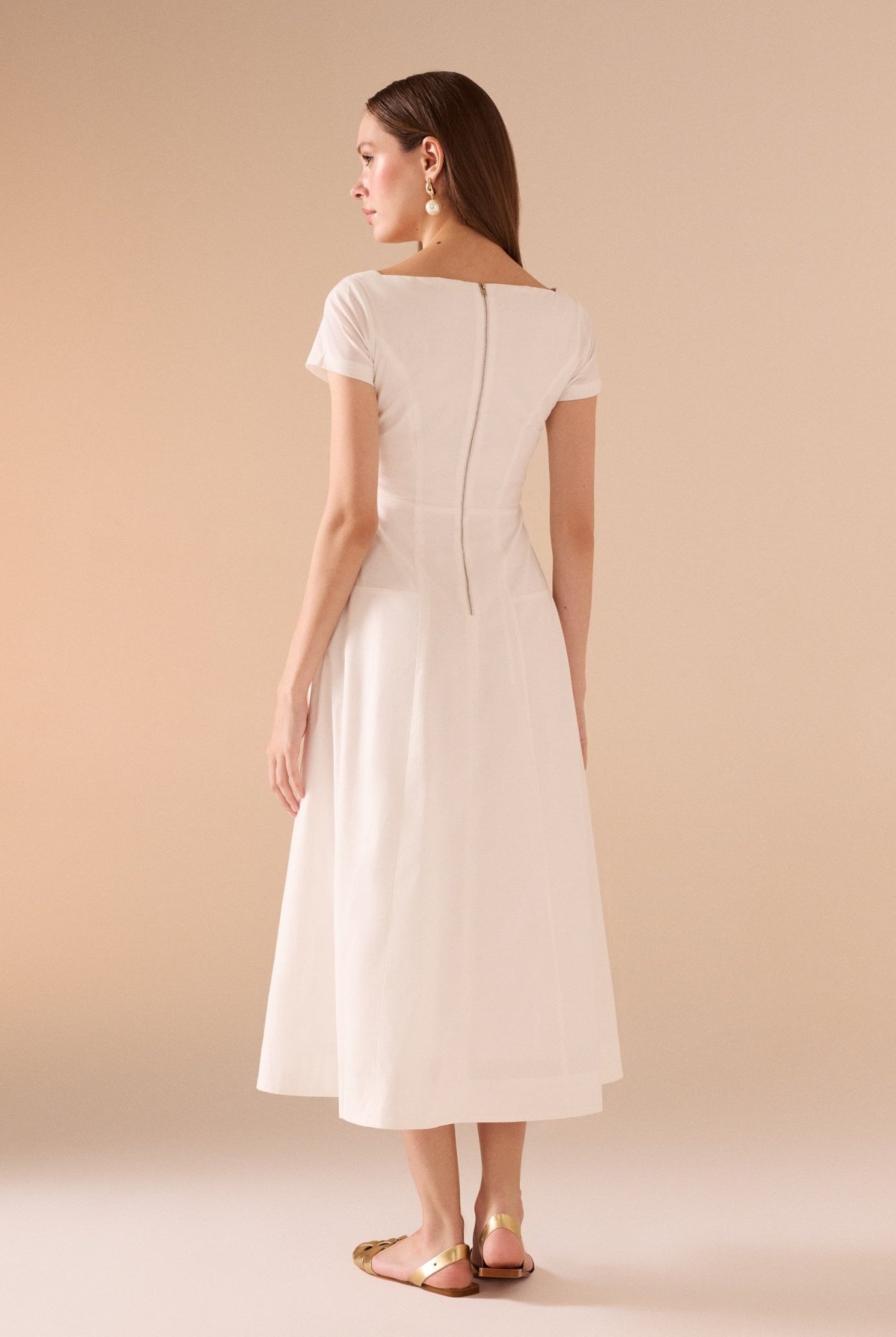 Square Neck Poplin Midi Dress - shopaleena