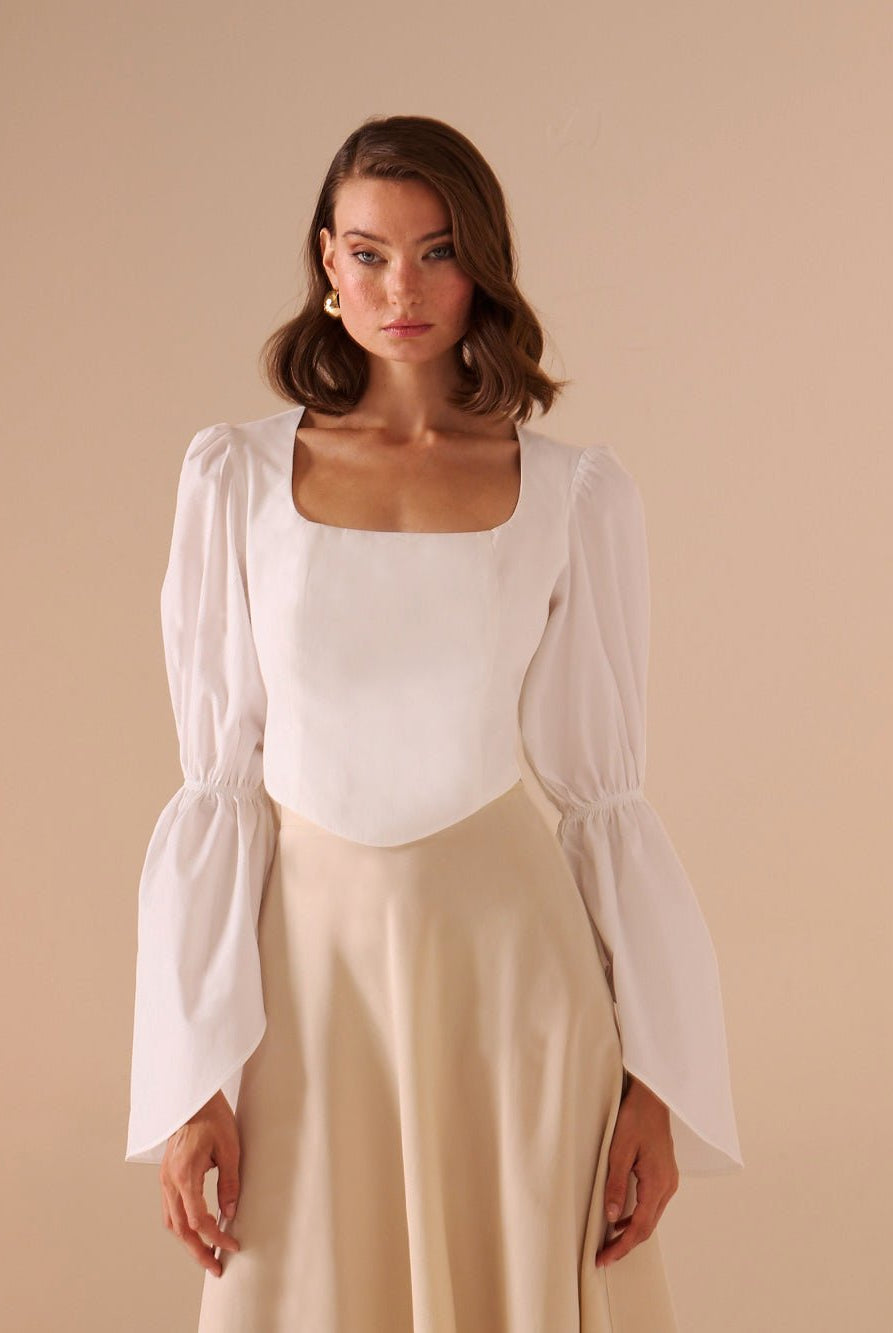 Square Neckline Gathered Ruffle Sleeve Top - shopaleena