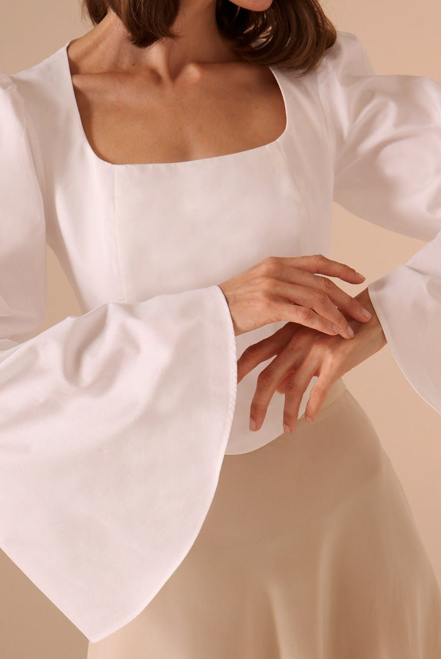 Square Neckline Gathered Ruffle Sleeve Top - shopaleena