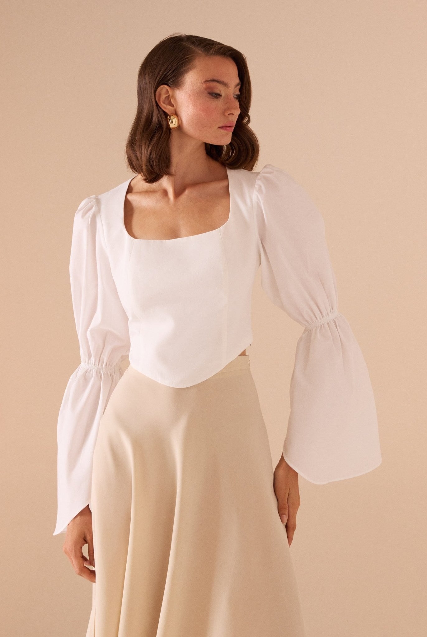 Square Neckline Gathered Ruffle Sleeve Top - shopaleena