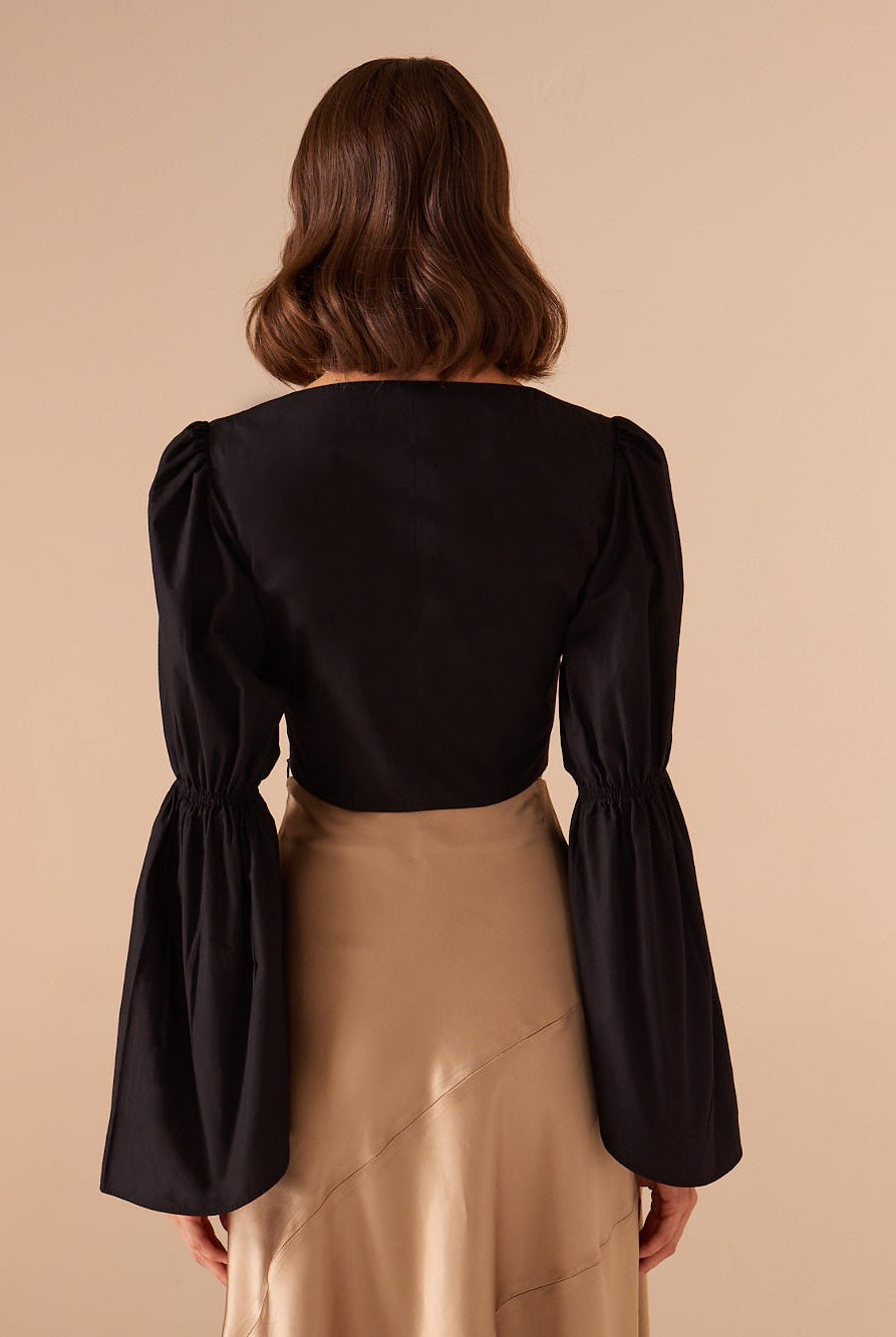 Square Neckline Gathered Ruffle Sleeve Top - shopaleena