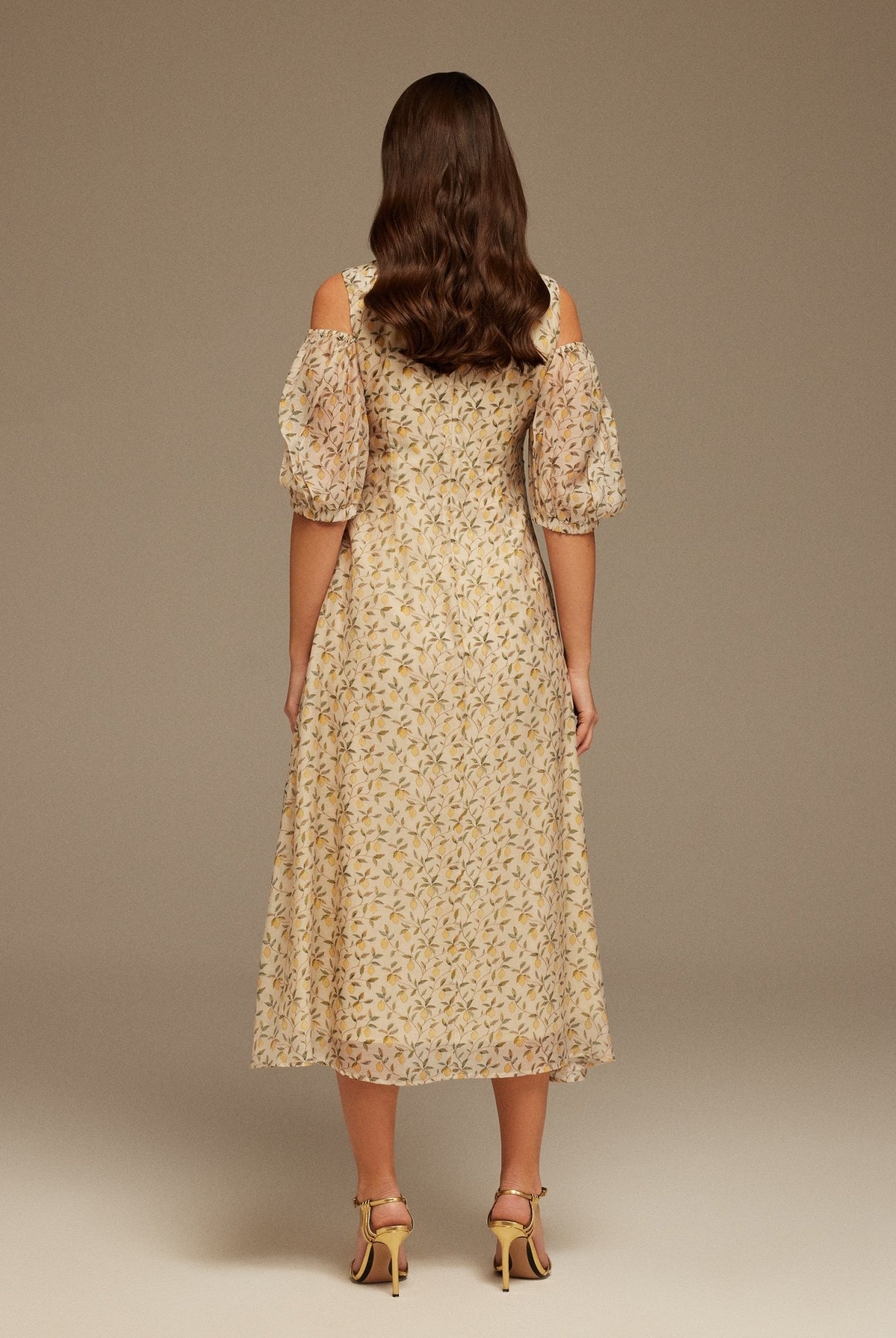 Square Neckline Puff Sleeve Printed Dress - shopaleena