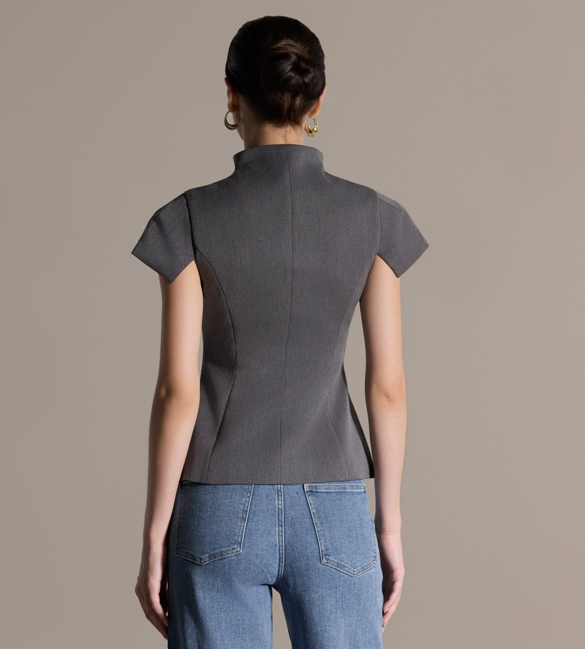 Stand Collar Peplum Blouse - shopaleena