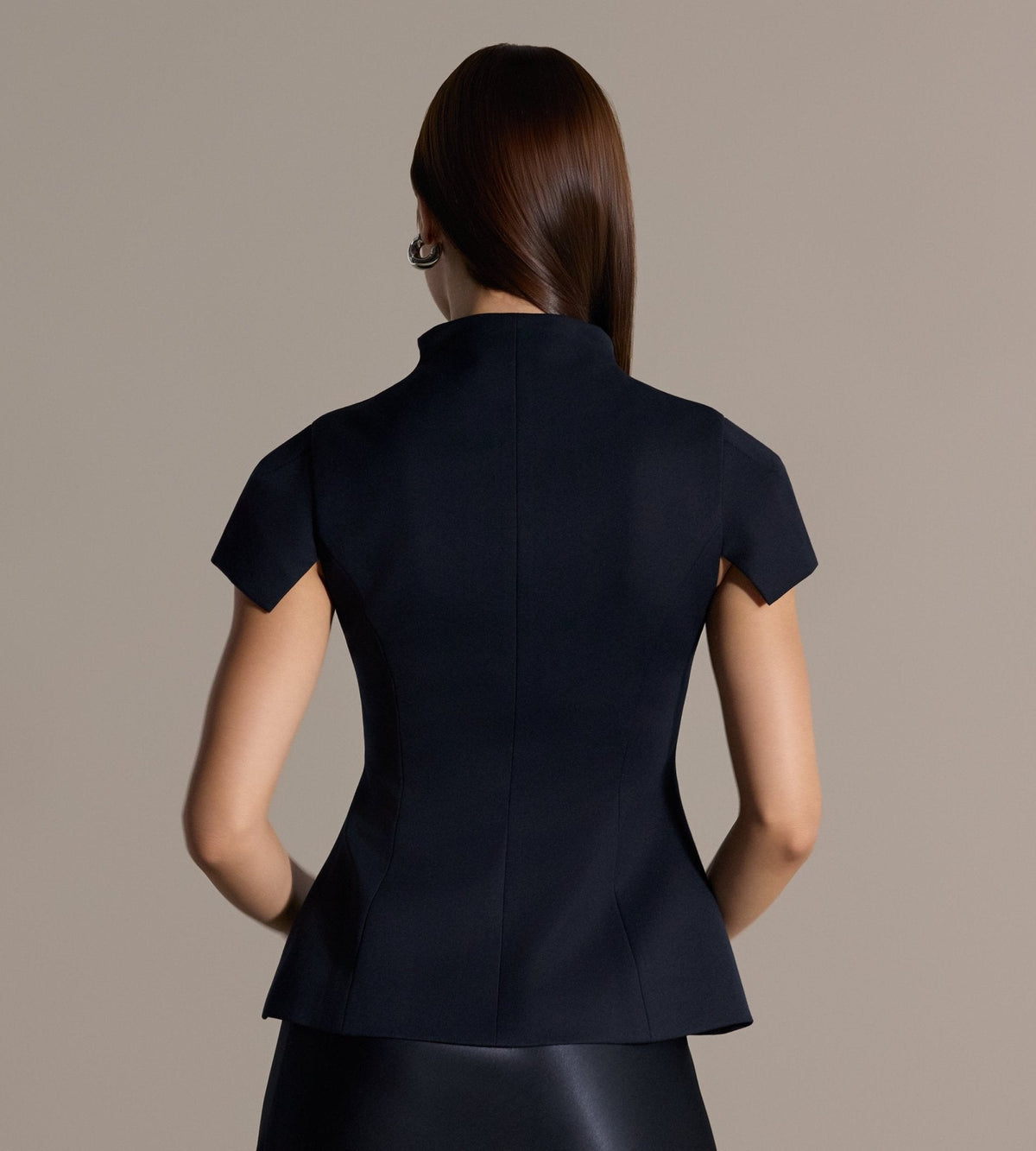 Stand Collar Peplum Blouse - shopaleena