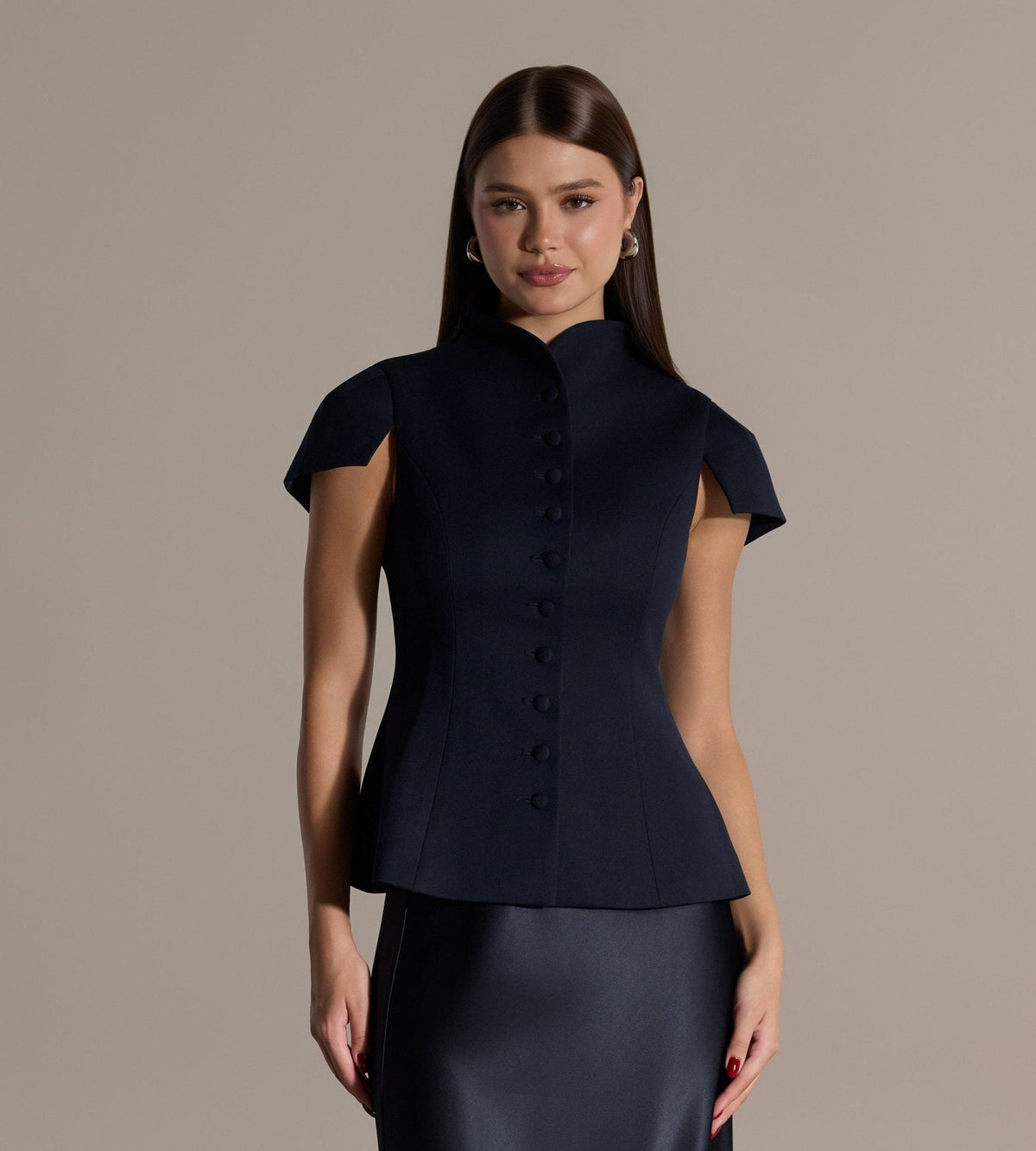Stand Collar Peplum Blouse - shopaleena