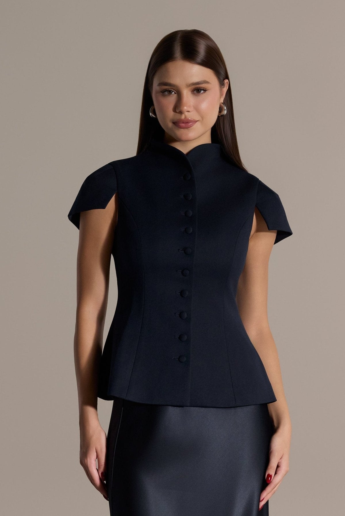 Stand Collar Peplum Blouse - shopaleena