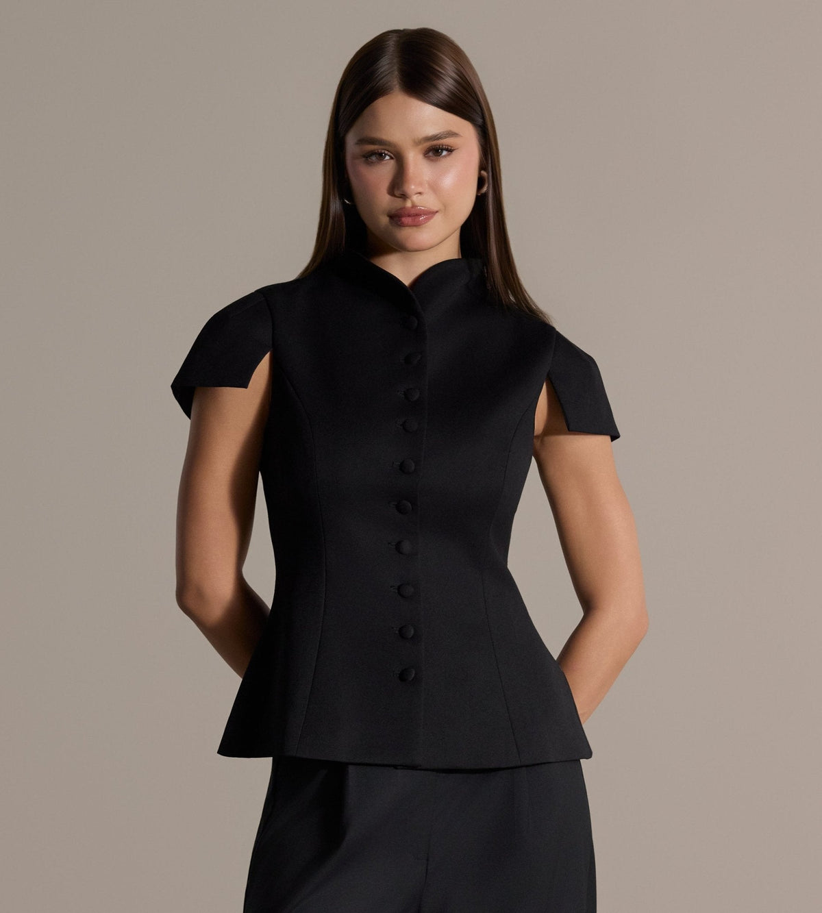 Stand Collar Peplum Blouse - shopaleena