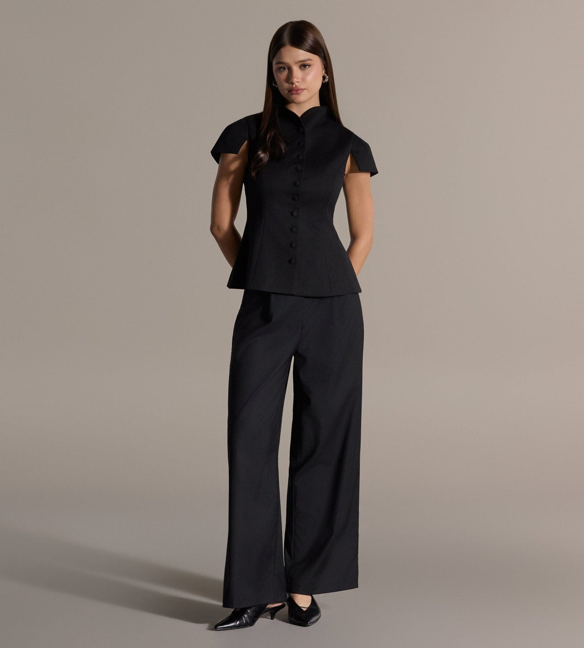 Stand Collar Peplum Blouse - shopaleena