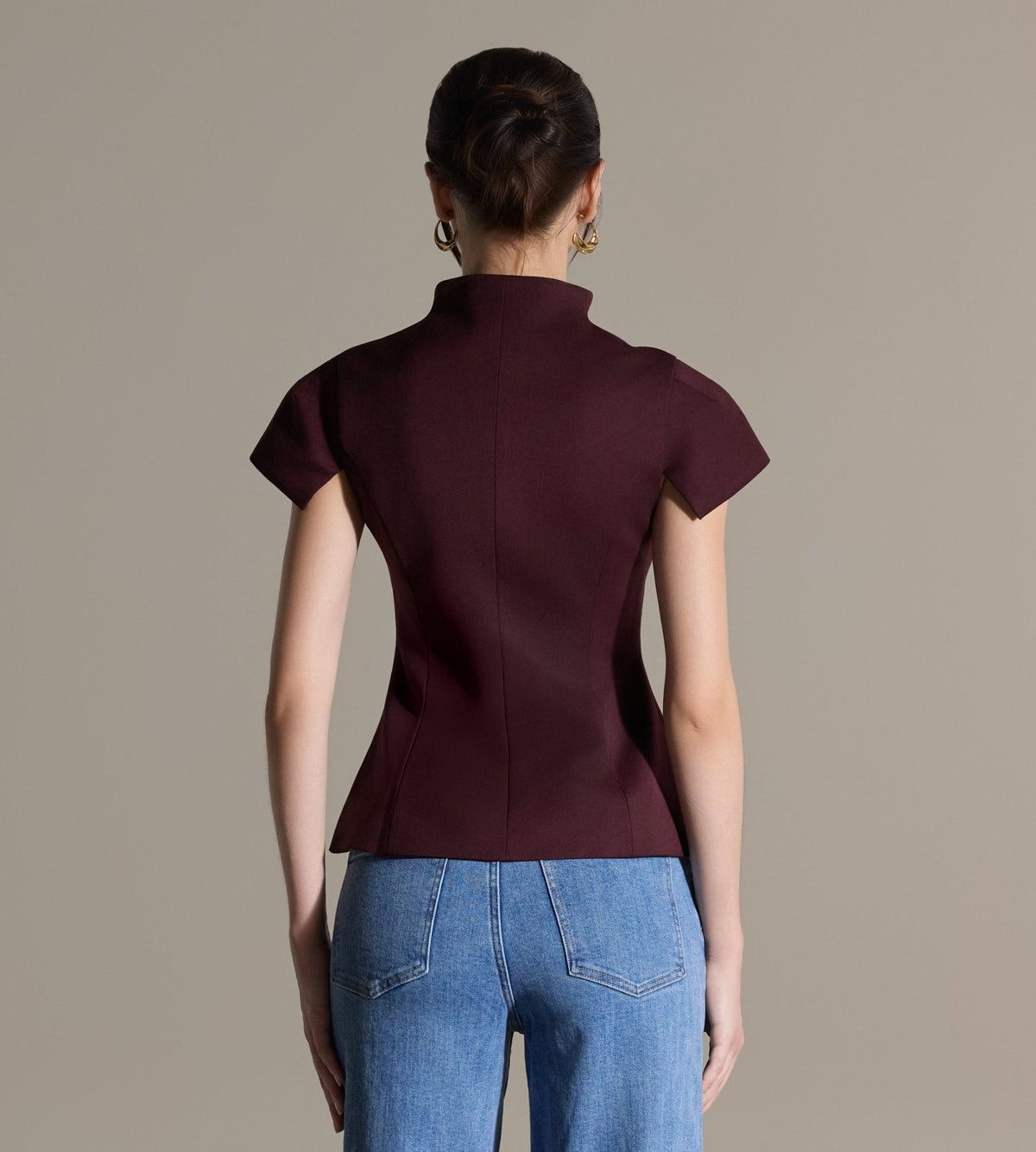 Stand Collar Peplum Blouse - shopaleena