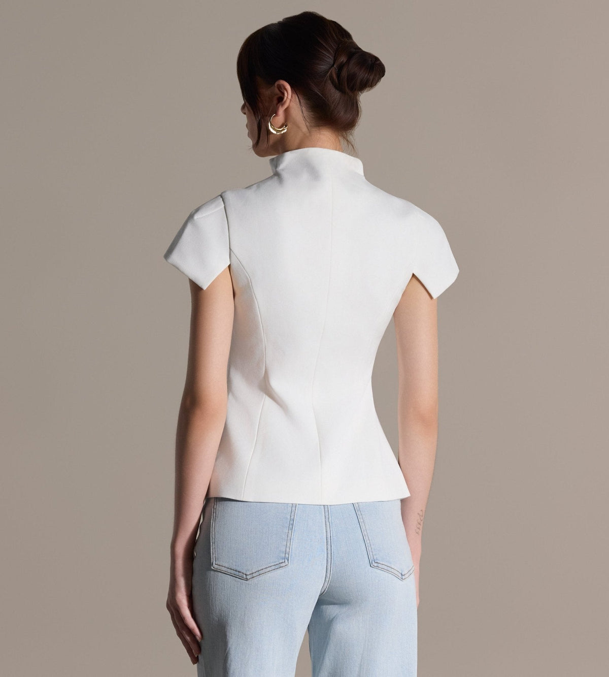 Stand Collar Peplum Blouse - shopaleena