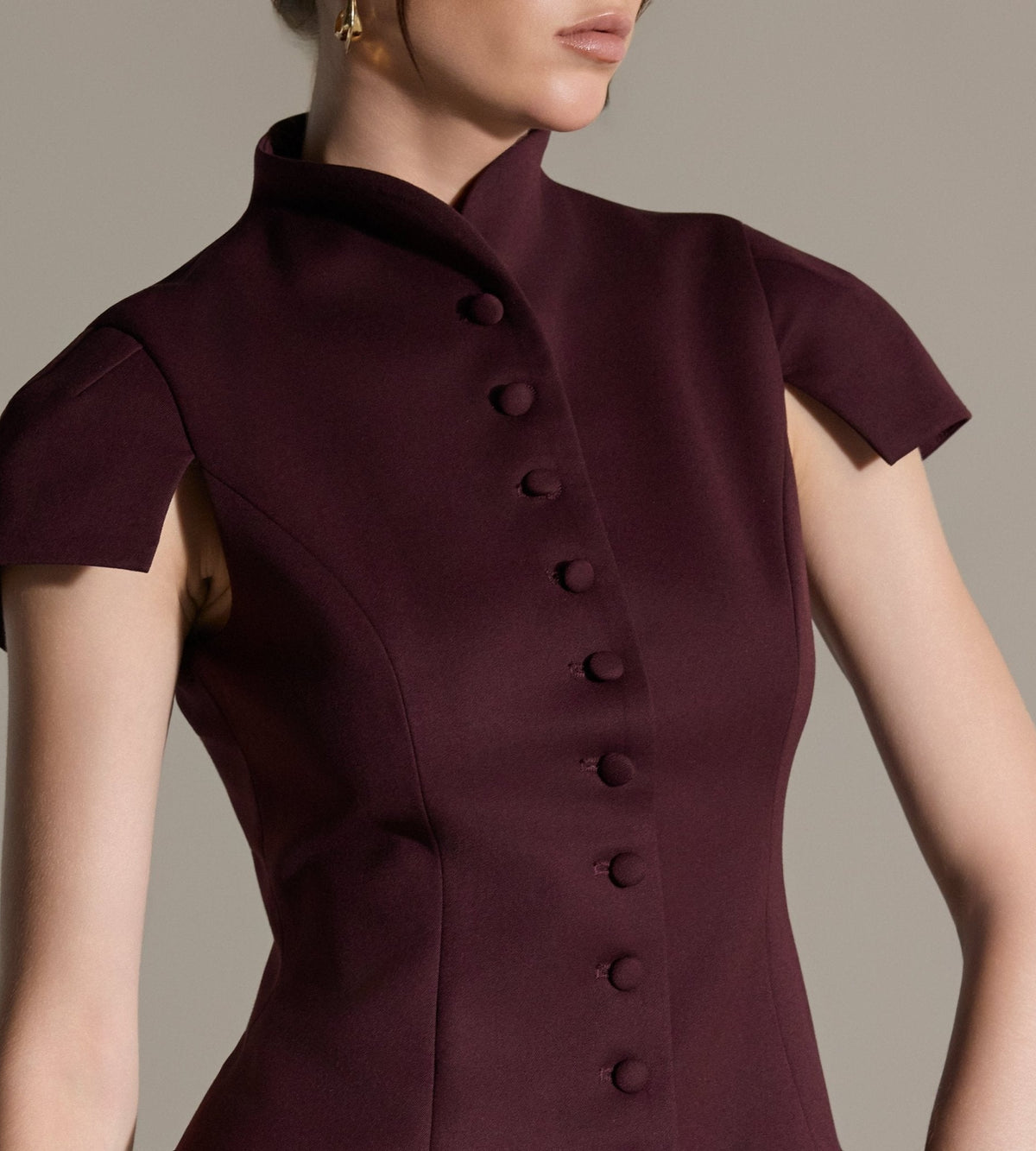 Stand Collar Peplum Blouse - shopaleena