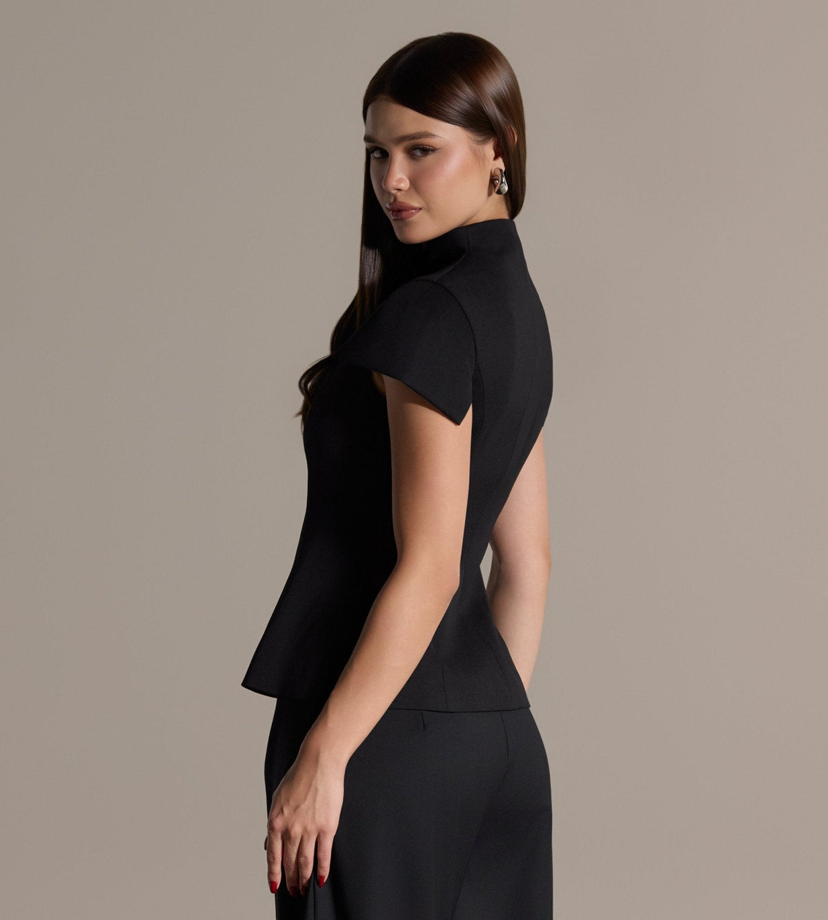 Stand Collar Peplum Blouse - shopaleena